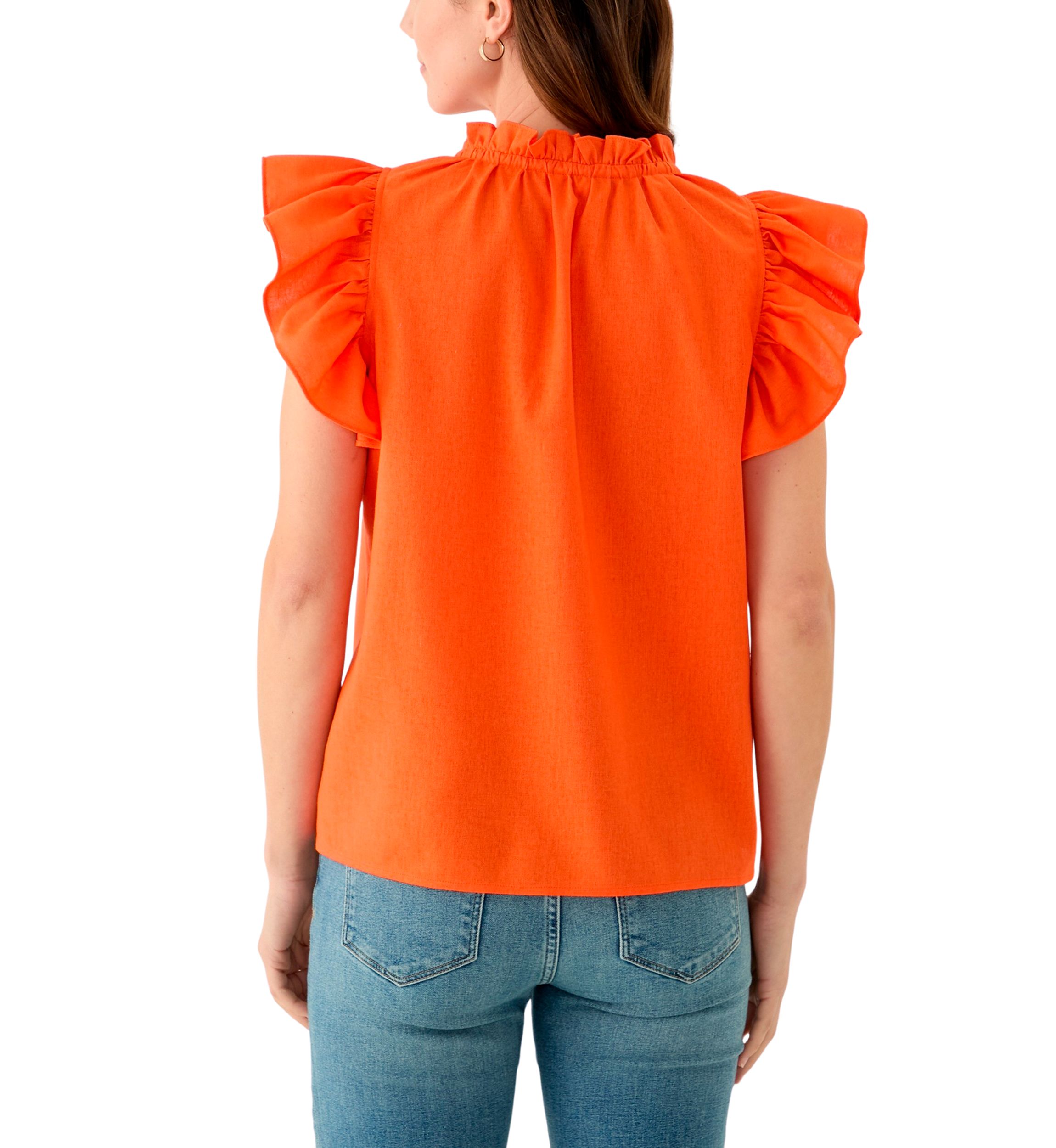 Womens Split Neck Ruffle Sleeve Top