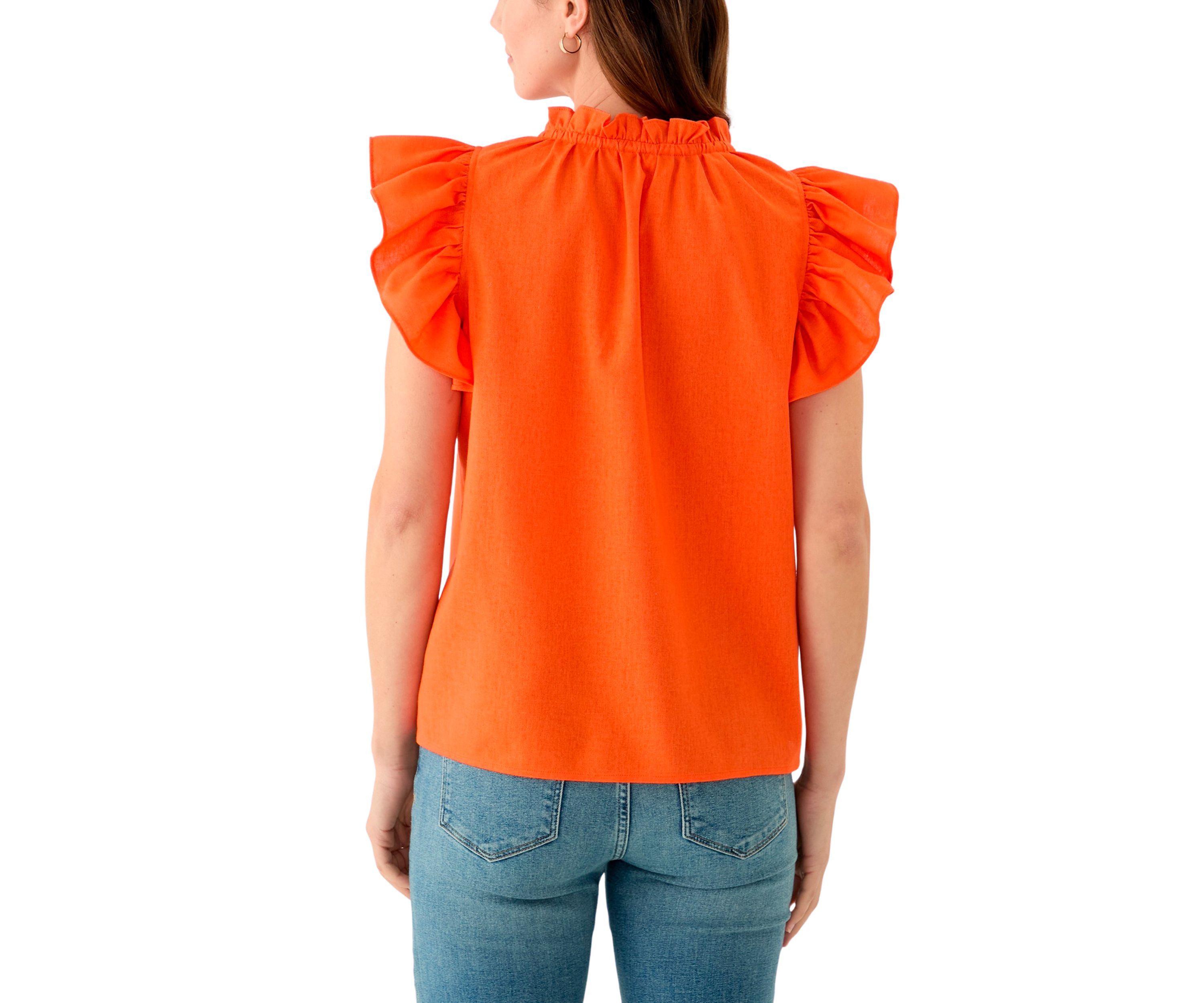 Womens Split Neck Ruffle Sleeve Top