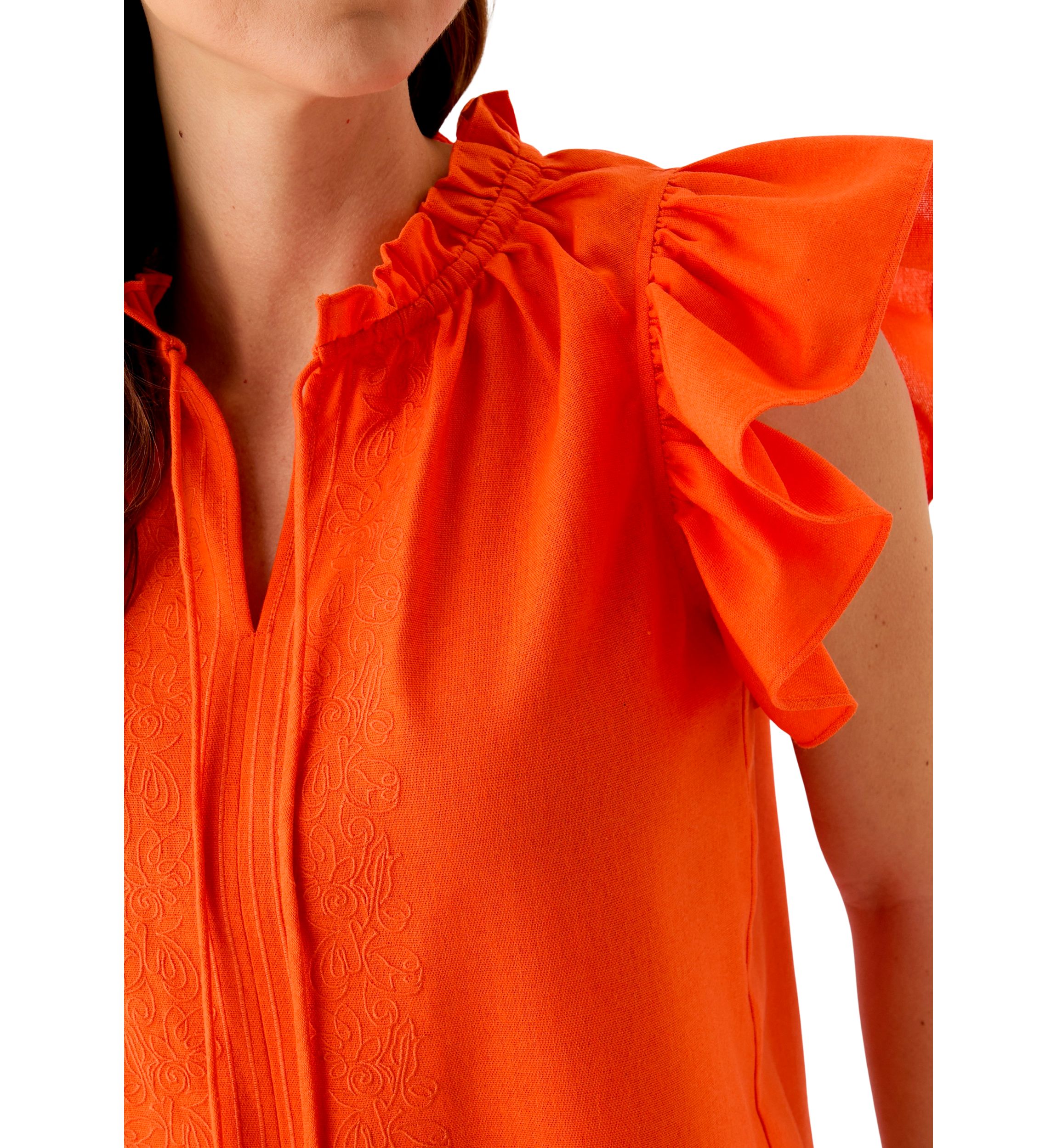 Womens Split Neck Ruffle Sleeve Top