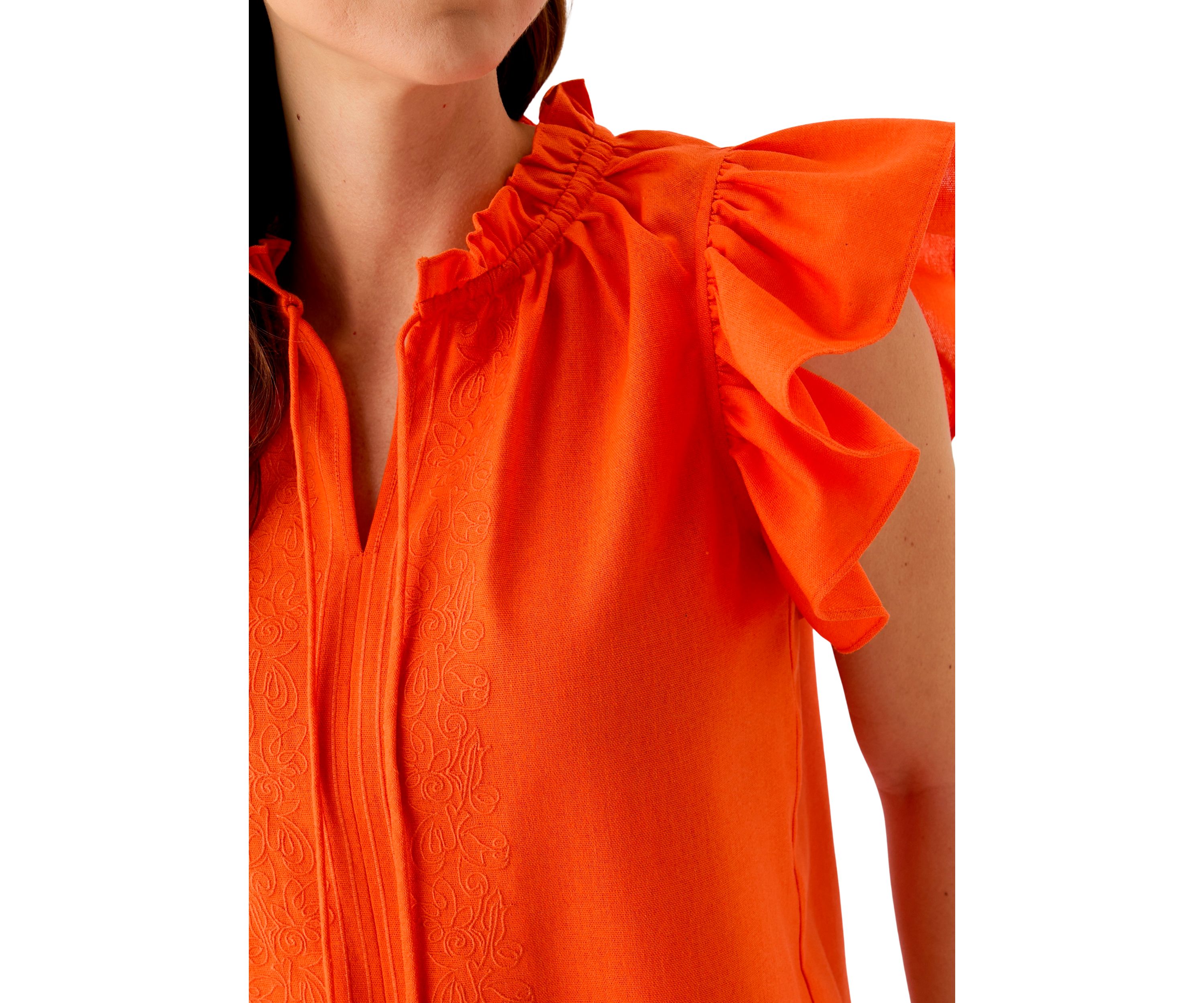 Womens Split Neck Ruffle Sleeve Top