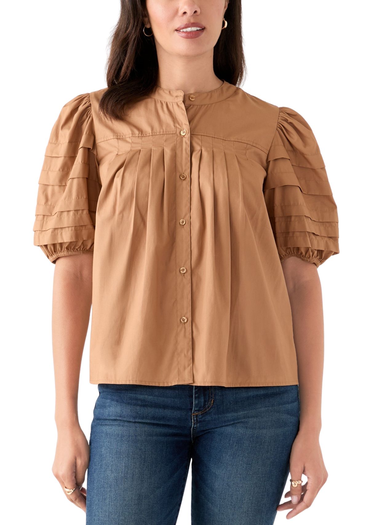 Womens Pintuck Sleeve Woven Top