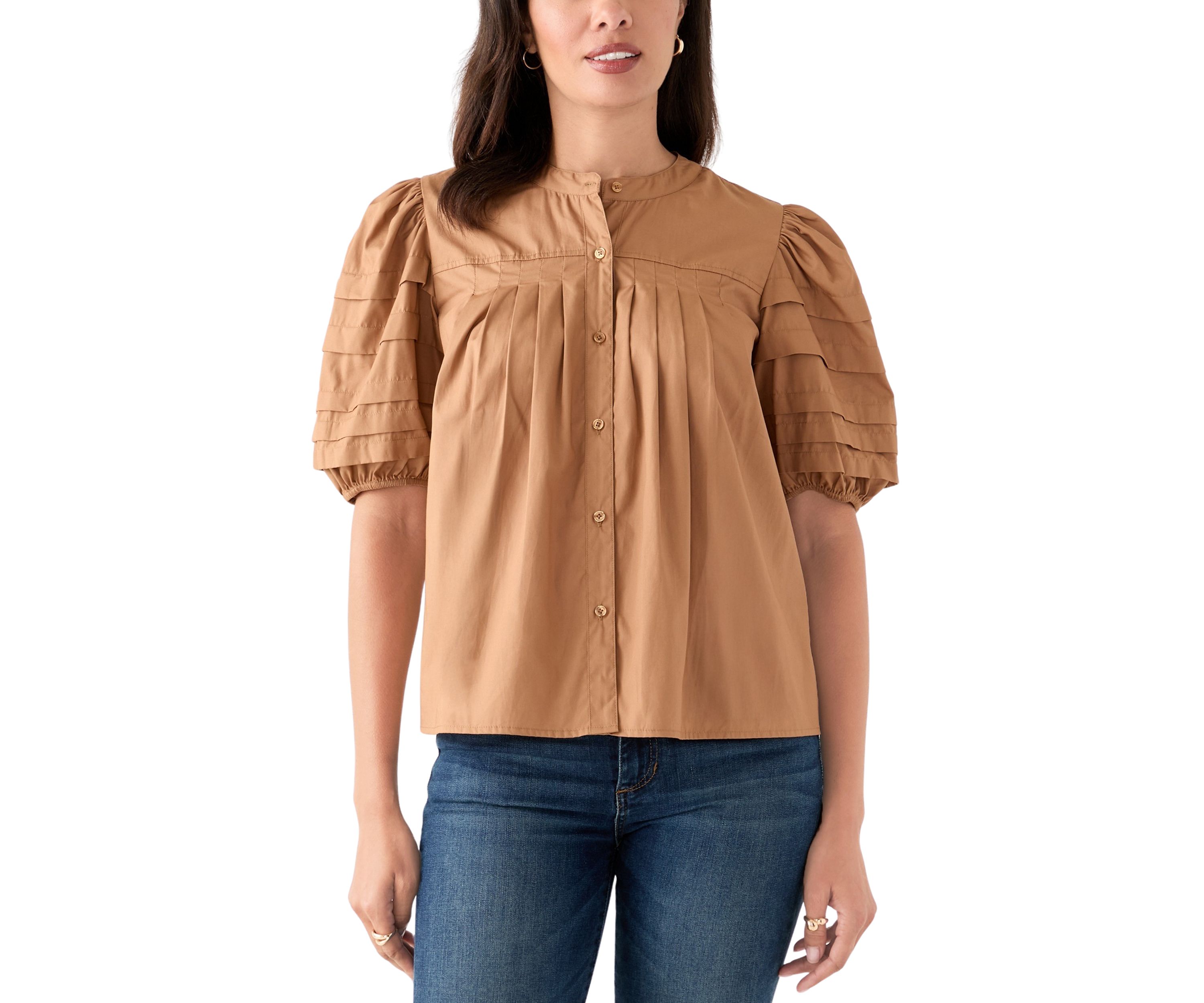 Womens Pintuck Sleeve Woven Top