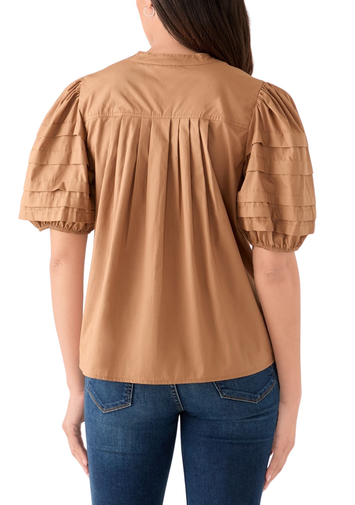 Womens Pintuck Sleeve Woven Top