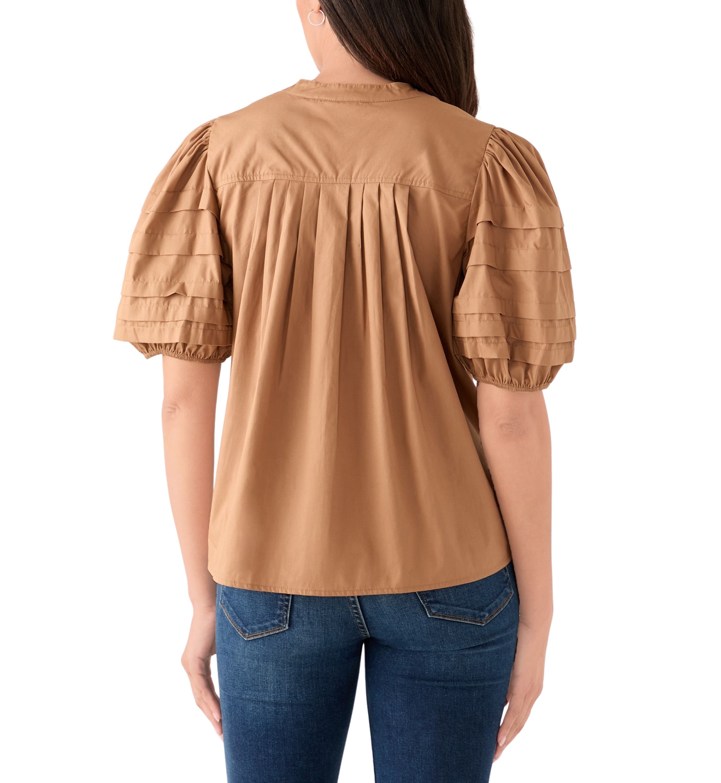 Womens Pintuck Sleeve Woven Top