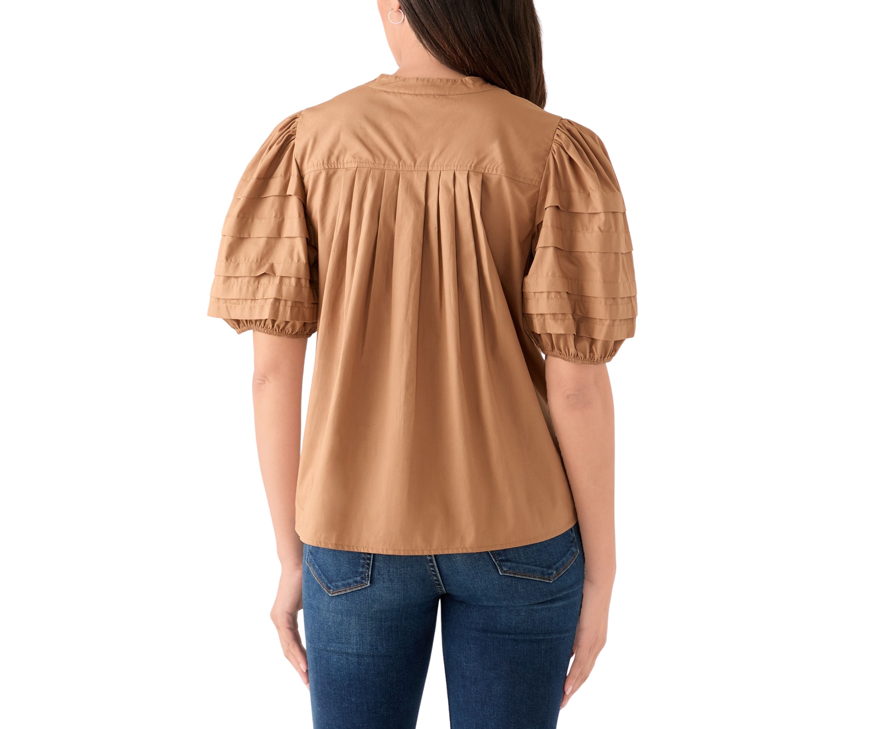 Womens Pintuck Sleeve Woven Top
