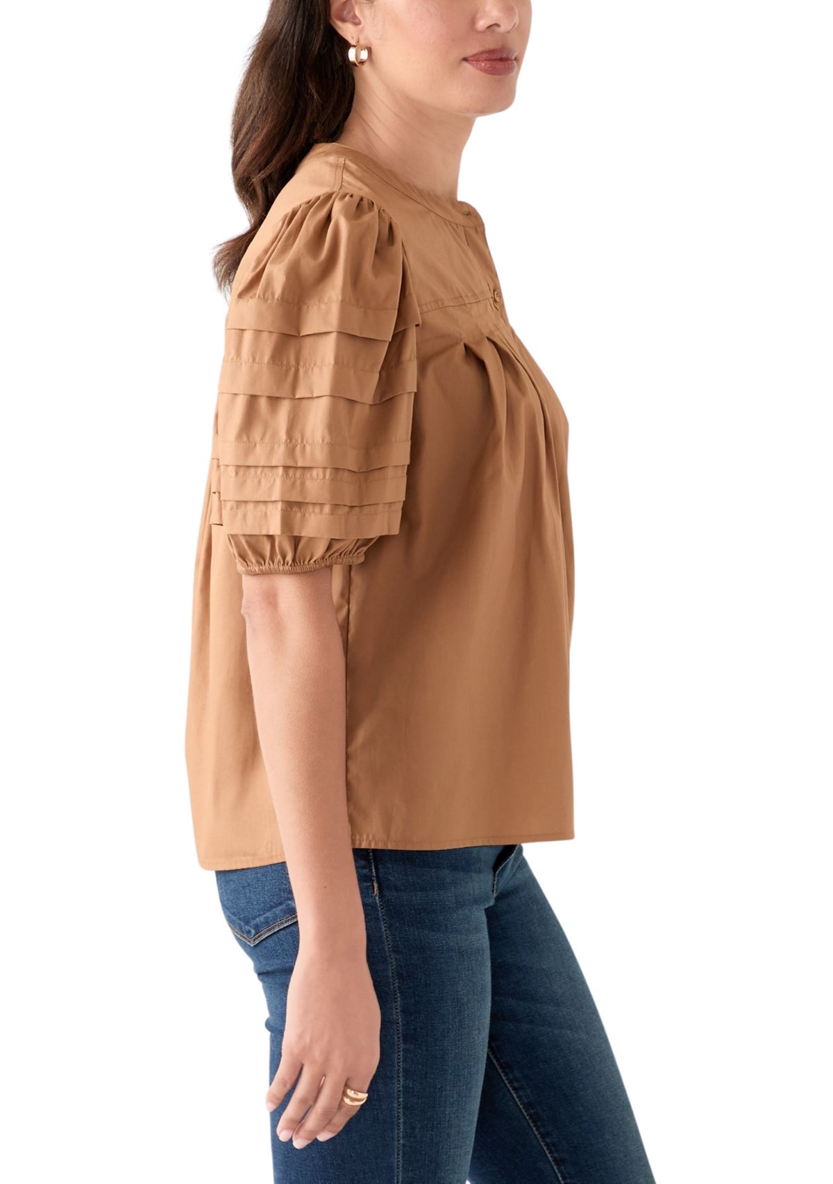 Womens Pintuck Sleeve Woven Top