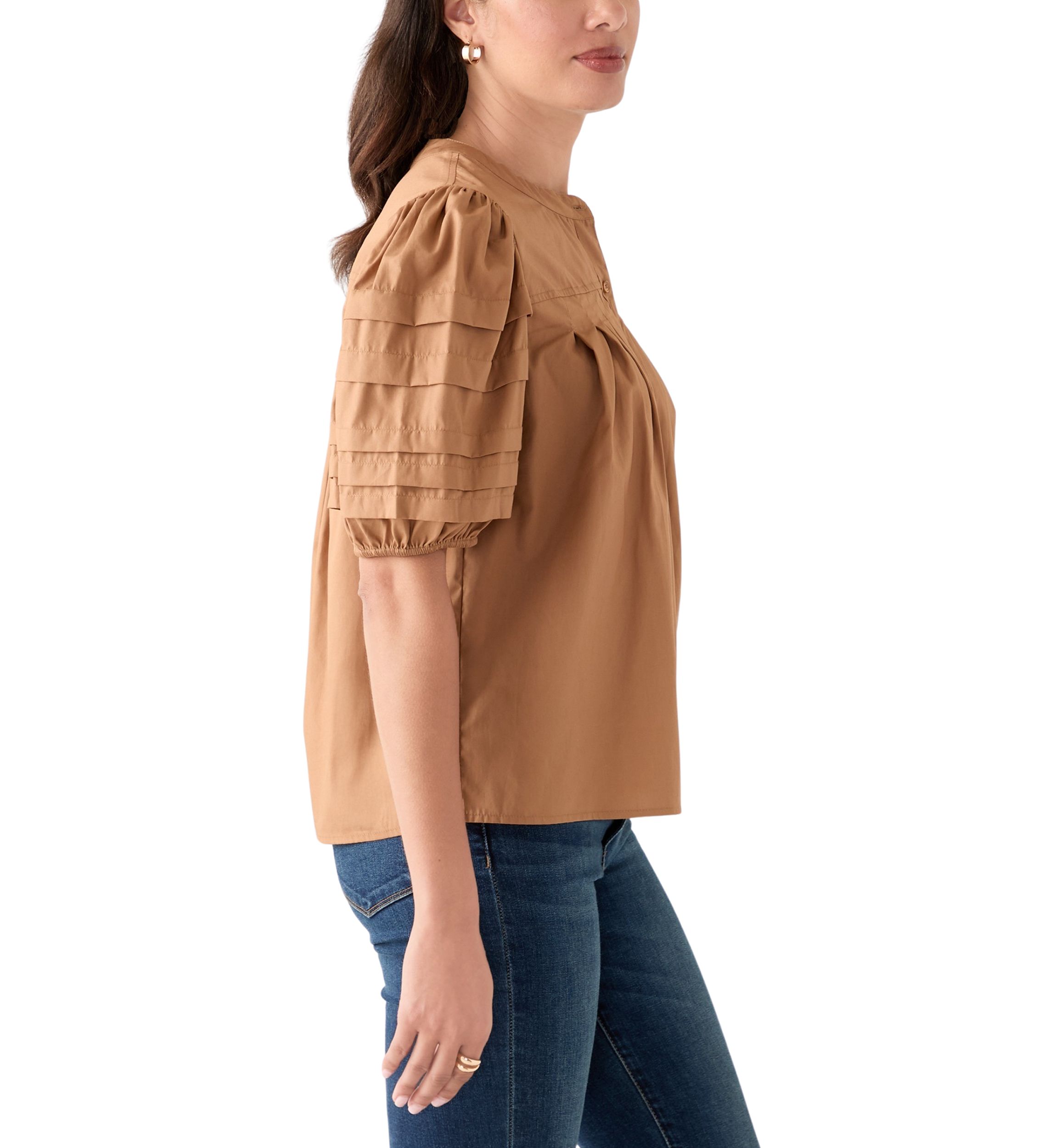 Womens Pintuck Sleeve Woven Top