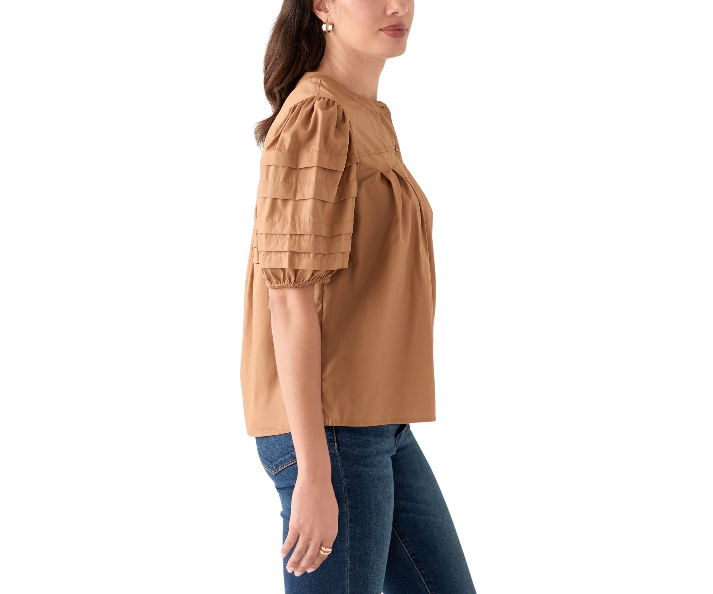 Womens Pintuck Sleeve Woven Top