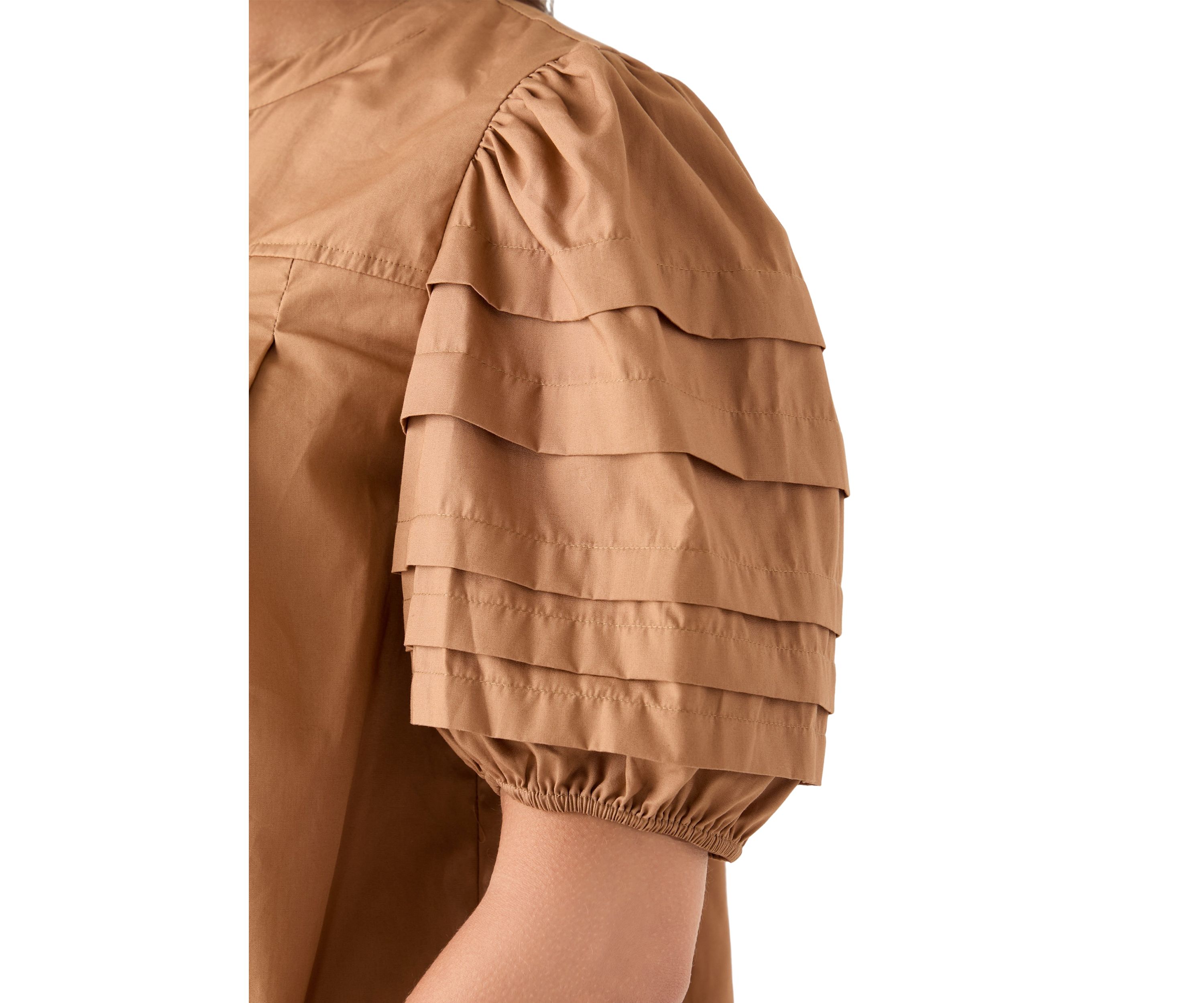 Womens Pintuck Sleeve Woven Top