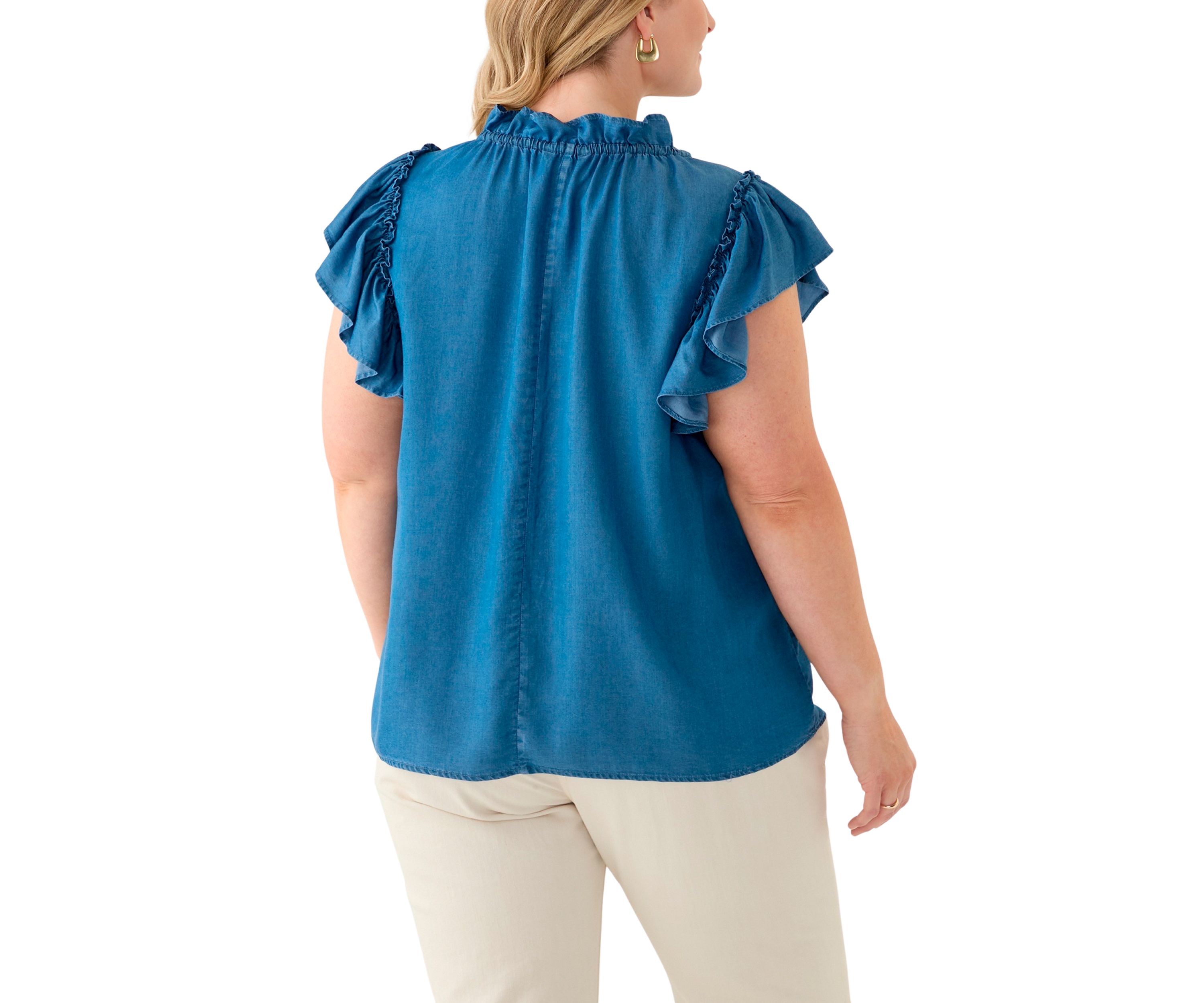Plus Size Split Neck Ruffle Sleeve Top