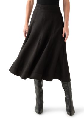 Crown & Ivy Women's Suede Midi Skirt, Black, 4