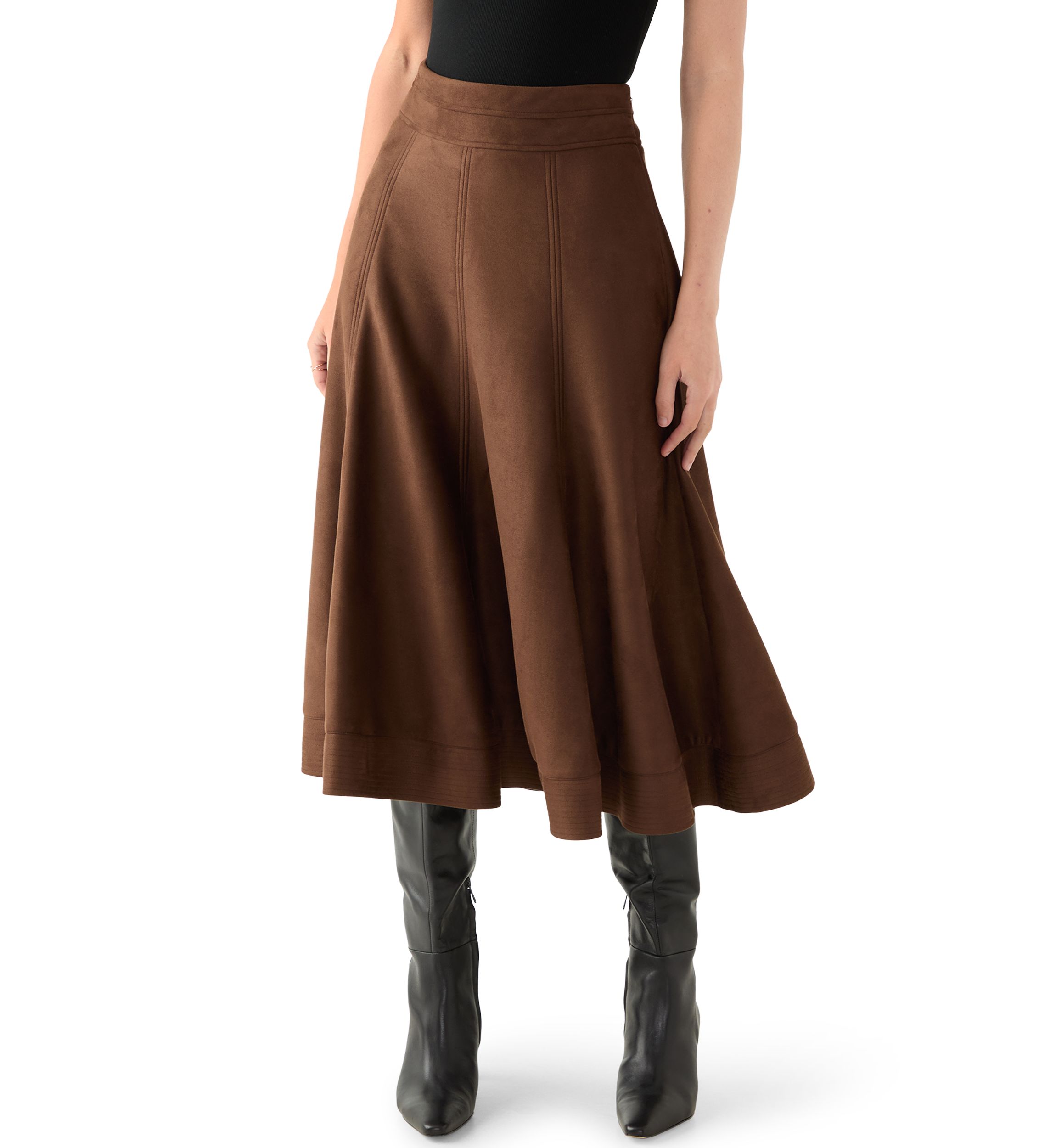 Womens Suede Midi Skirt 