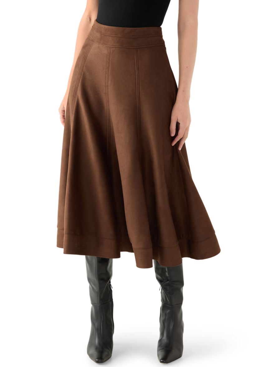 Womens Suede Midi Skirt 