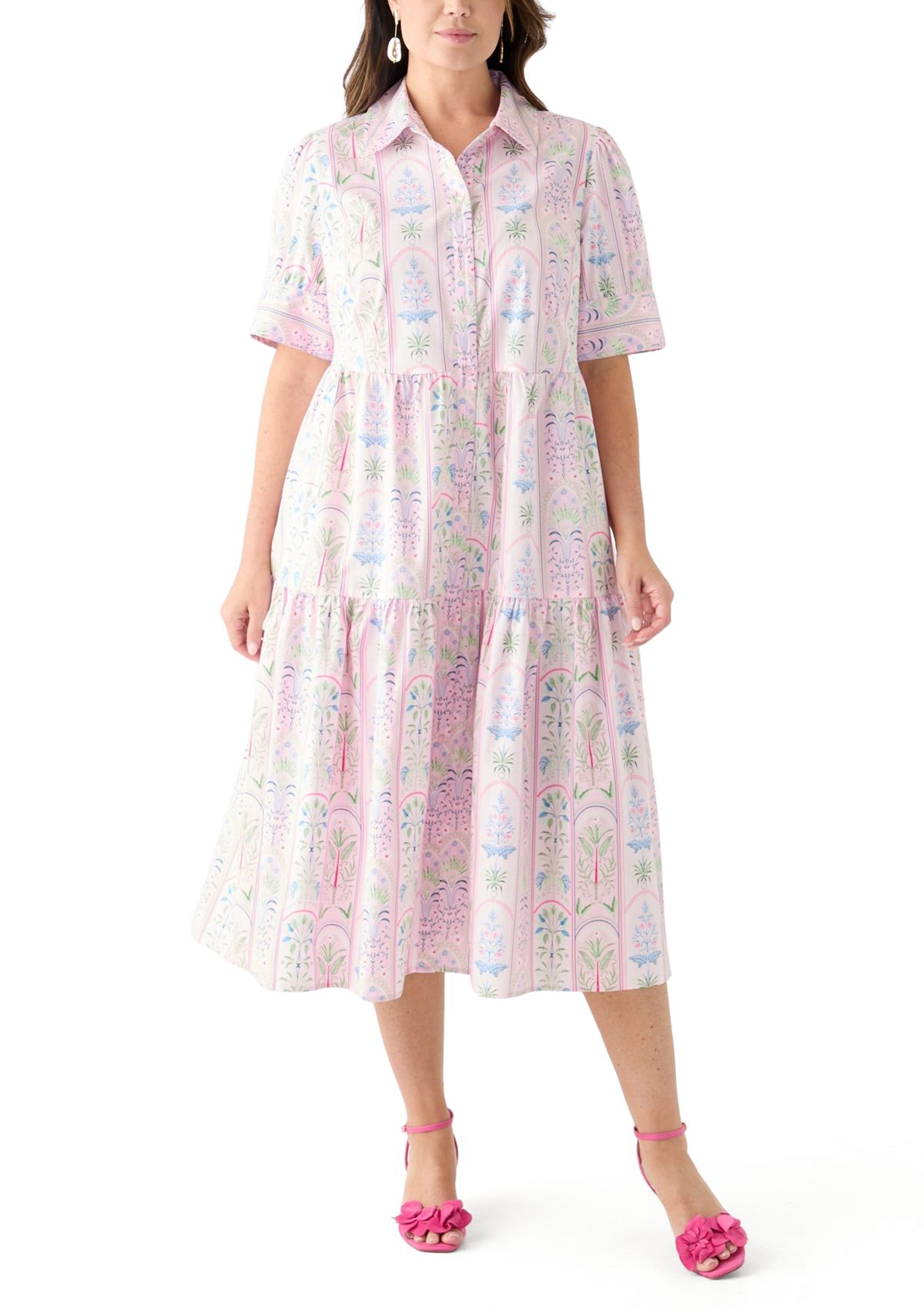 Plus Size Short Sleeve Printed Shirtdress