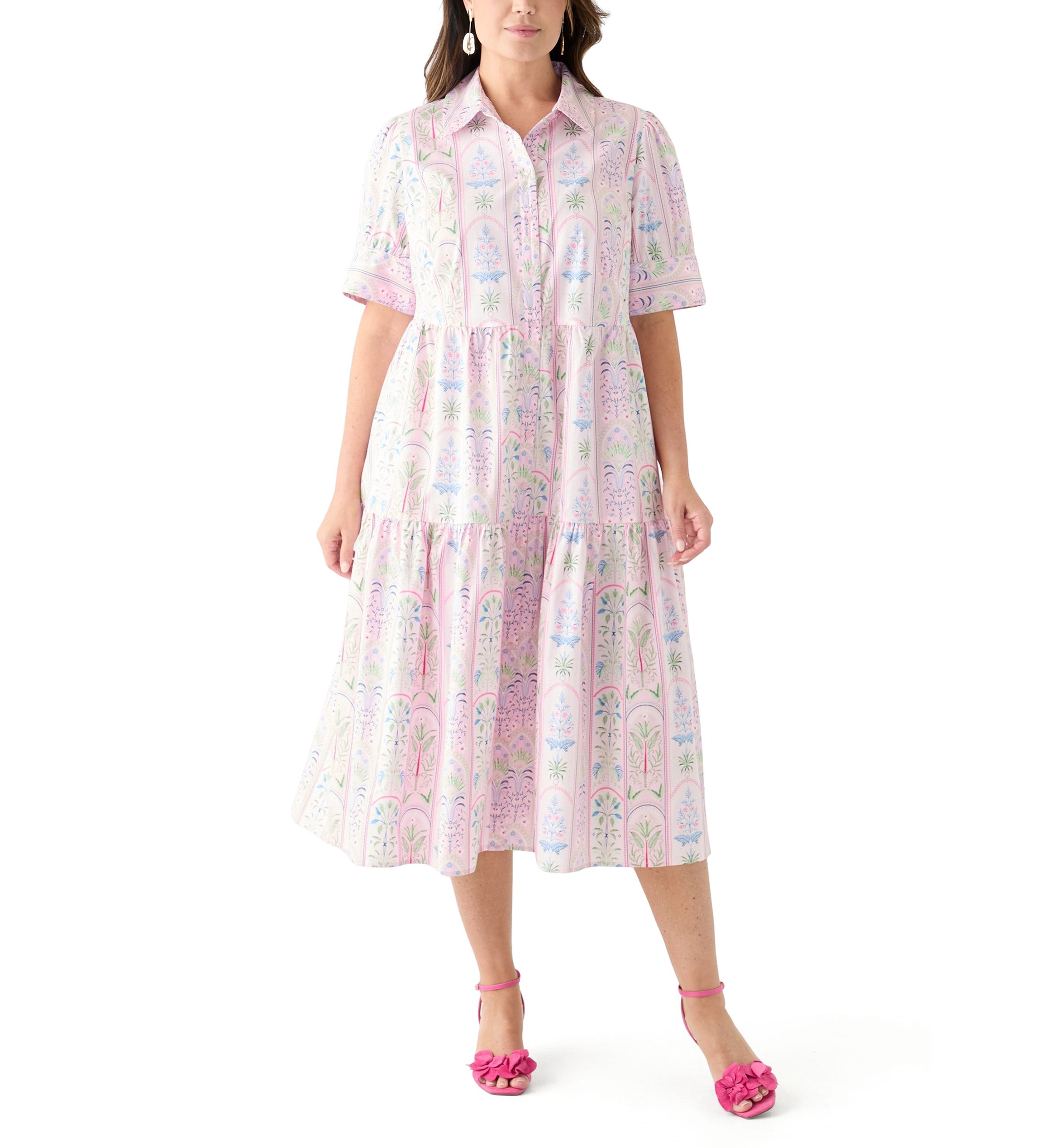 Plus Size Short Sleeve Printed Shirtdress