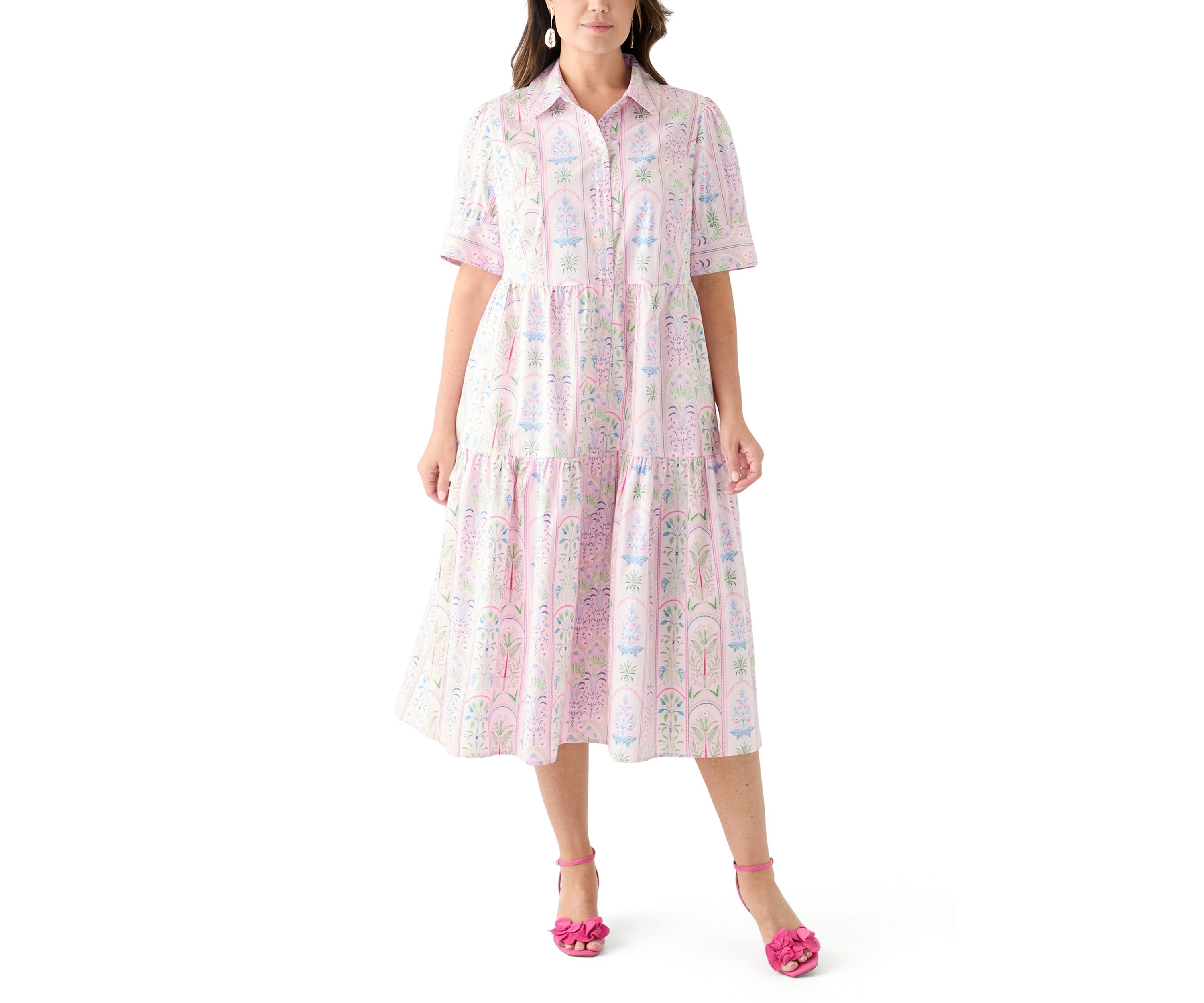 Plus Size Short Sleeve Printed Shirtdress