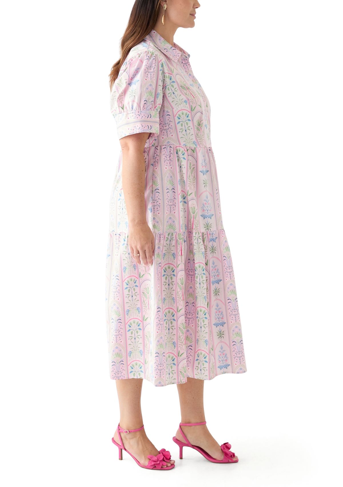 Plus Size Short Sleeve Printed Shirtdress