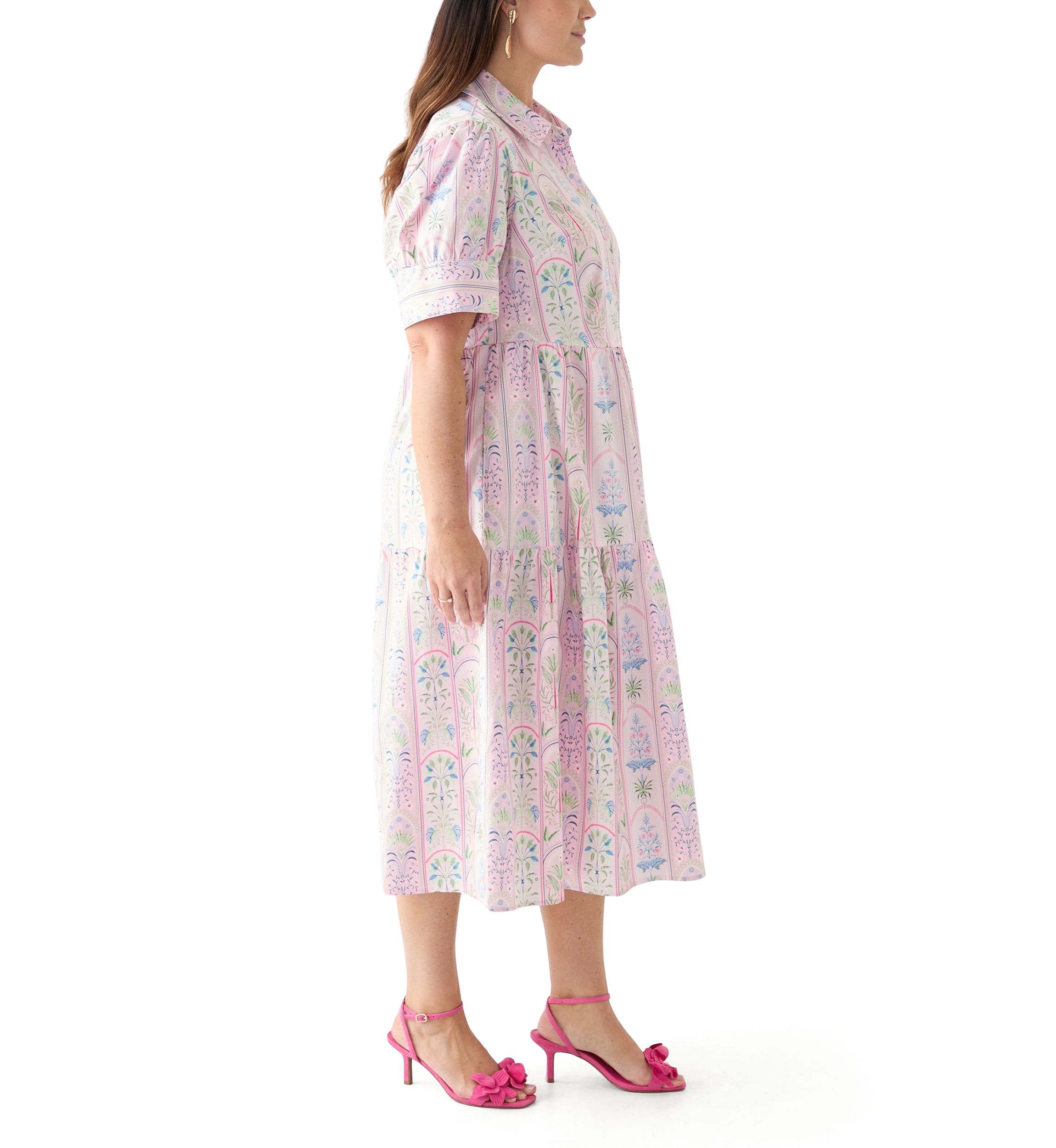 Plus Size Short Sleeve Printed Shirtdress
