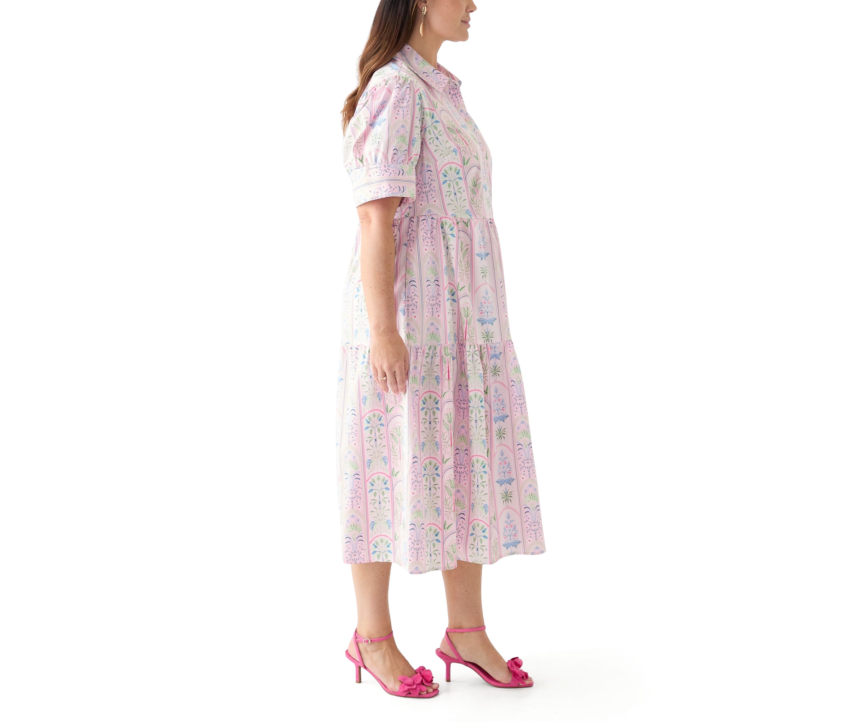 Plus Size Short Sleeve Printed Shirtdress