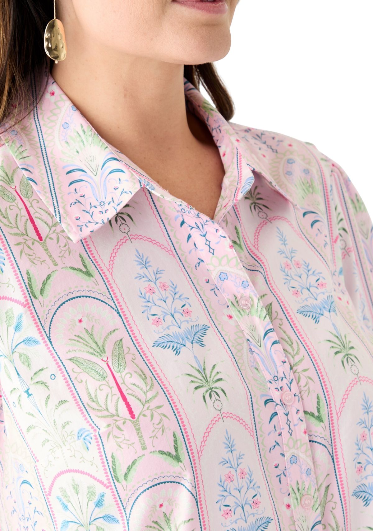 Plus Size Short Sleeve Printed Shirtdress