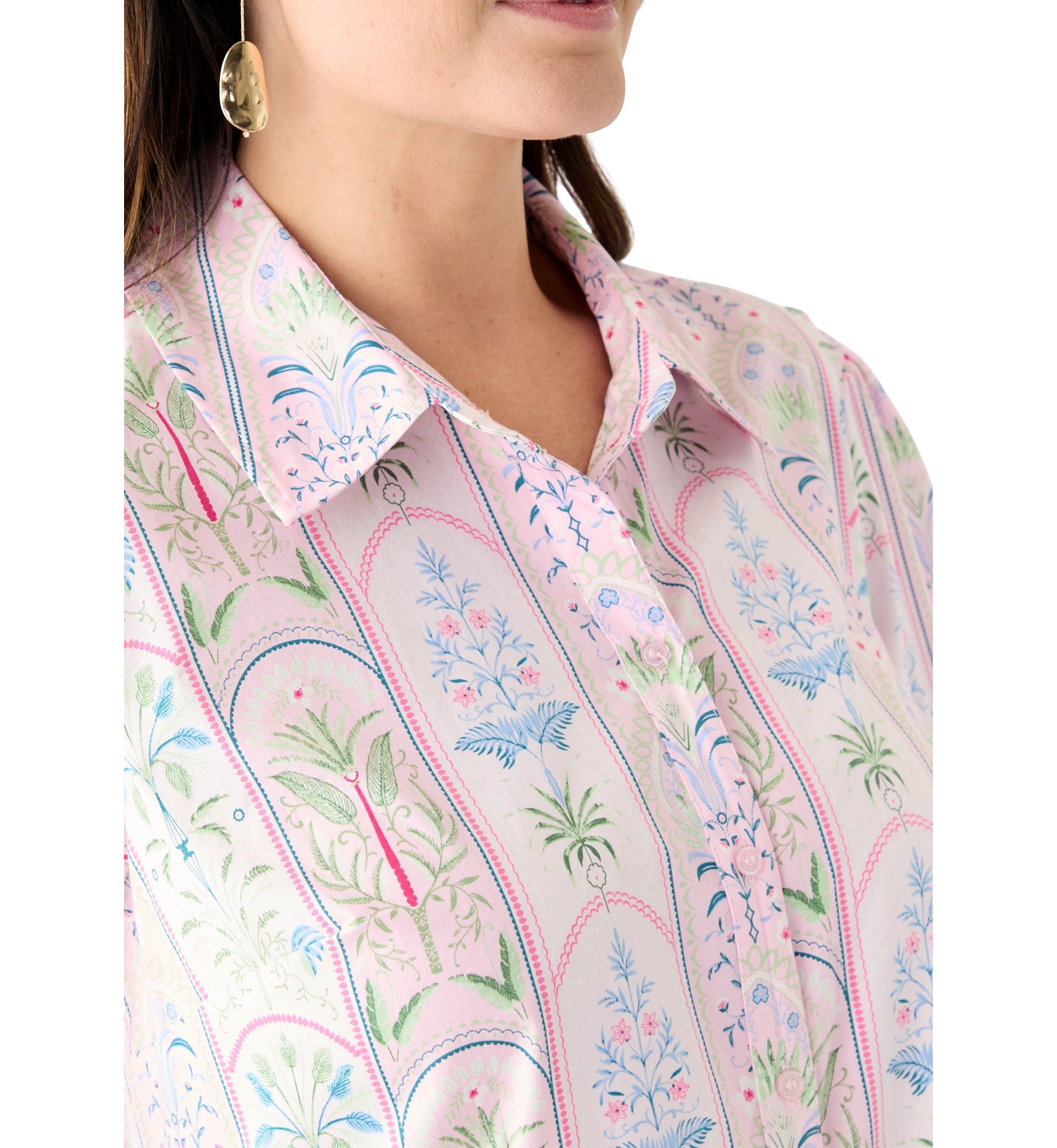 Plus Size Short Sleeve Printed Shirtdress