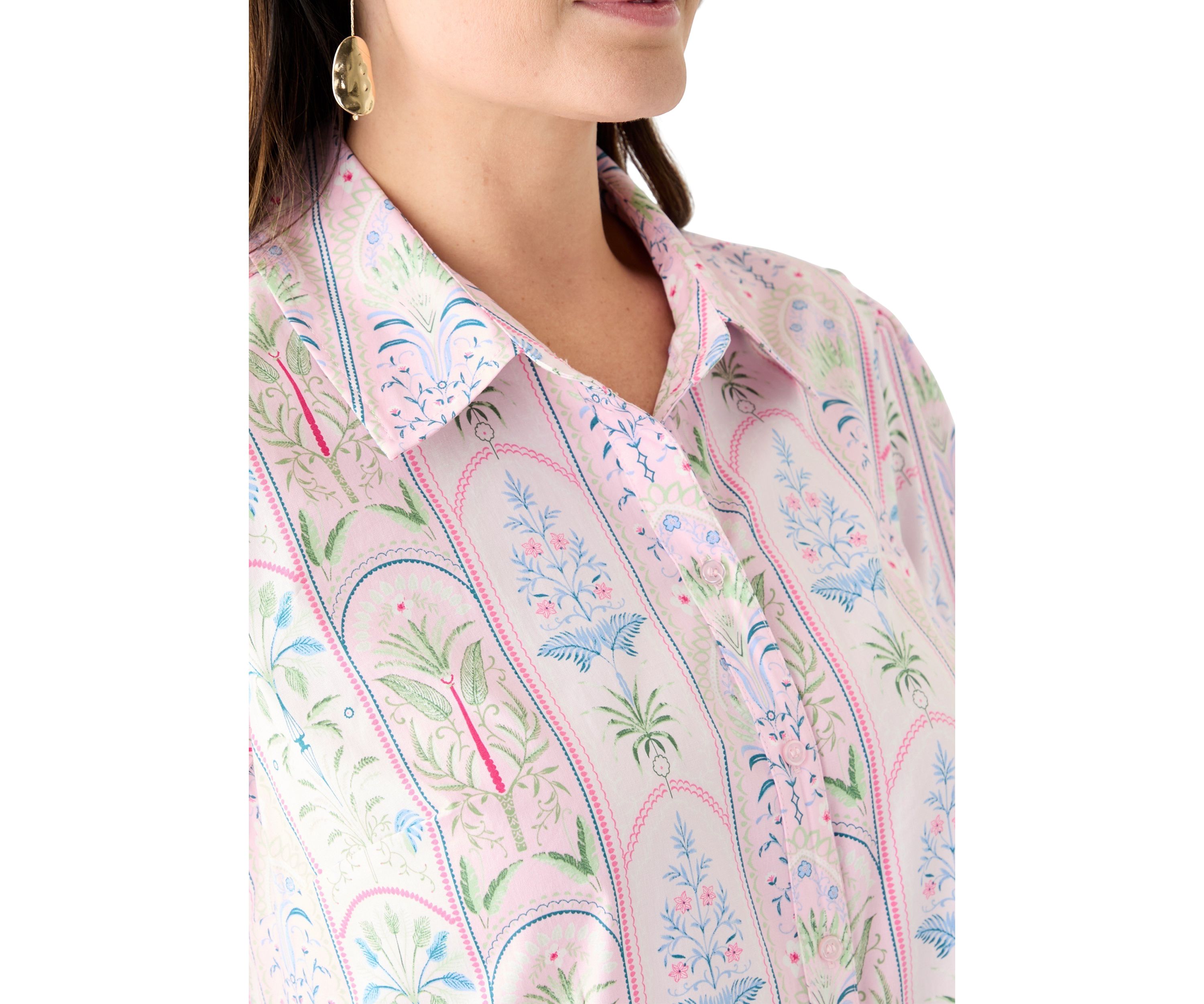 Plus Size Short Sleeve Printed Shirtdress