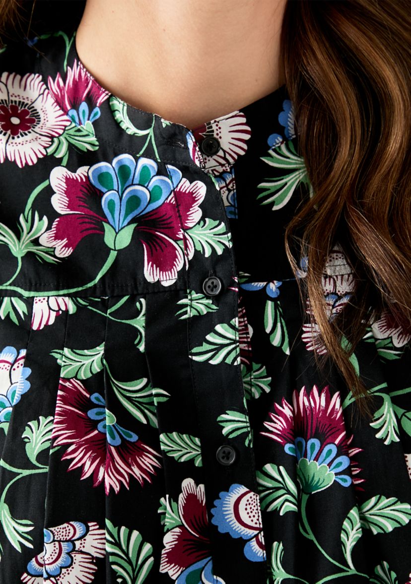 Womens Pintuck Sleeve Woven Print Top