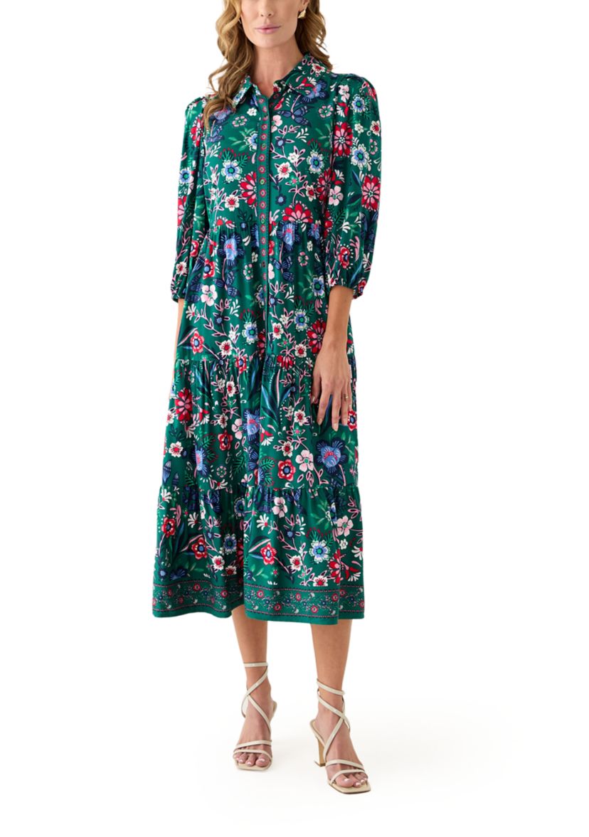 Womens Long Sleeve Printed Maxi Dress