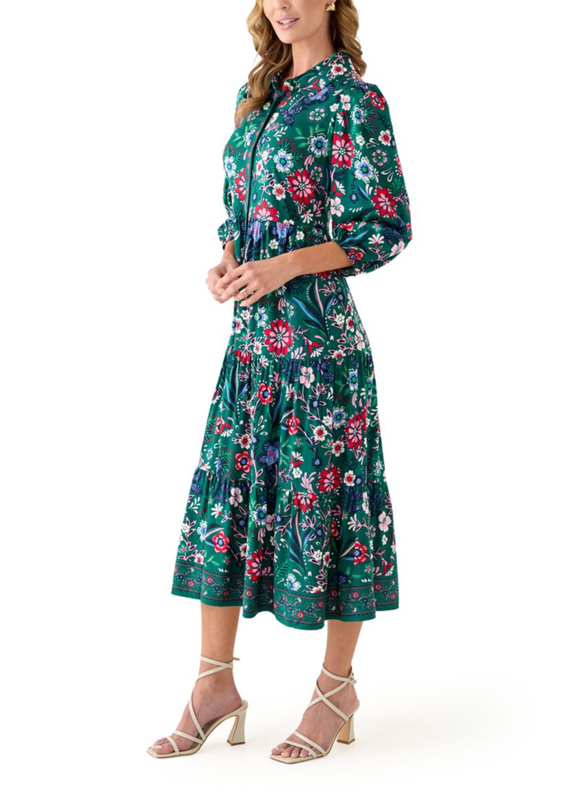 Womens Long Sleeve Printed Maxi Dress