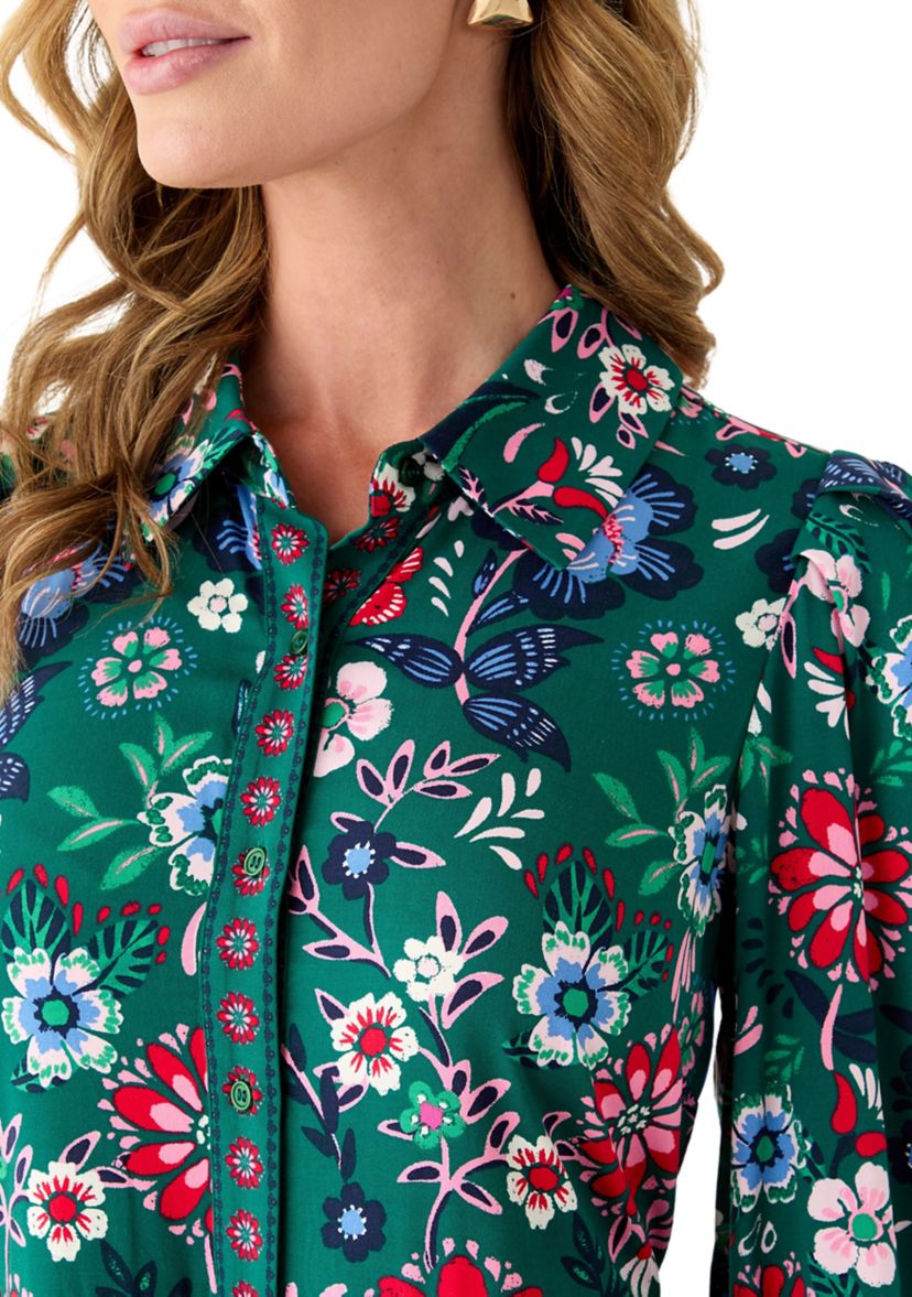 Womens Long Sleeve Printed Maxi Dress