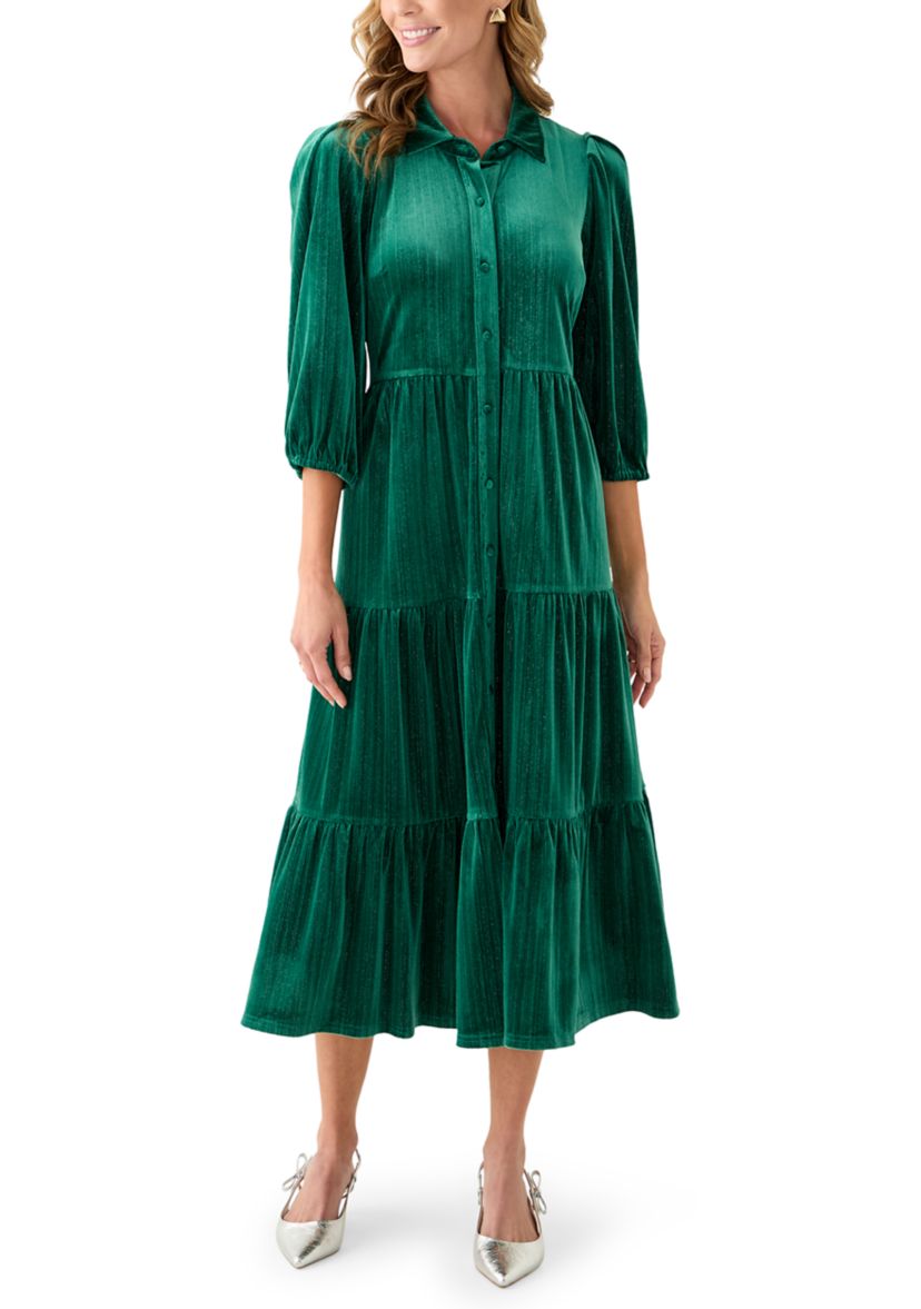 Womens Velvet Shine Midi Shirtdress
