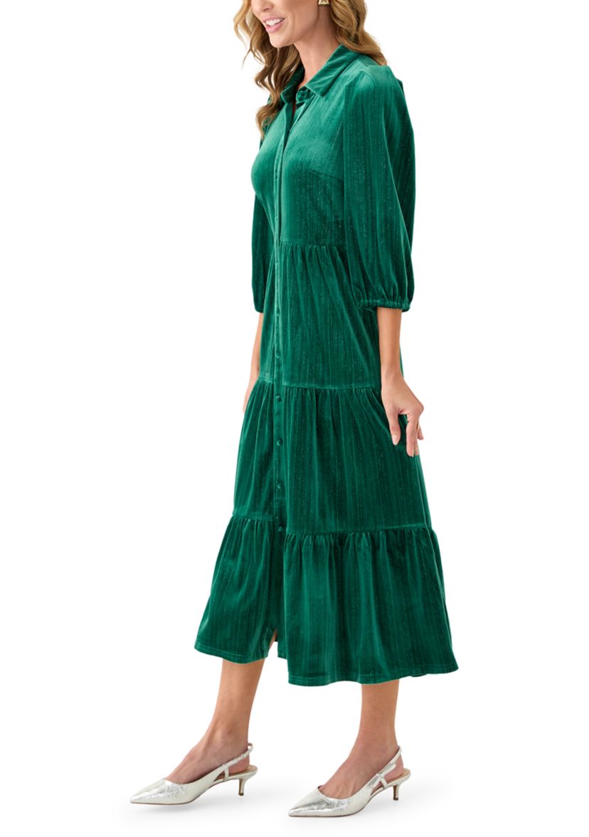 Womens Velvet Shine Midi Shirtdress