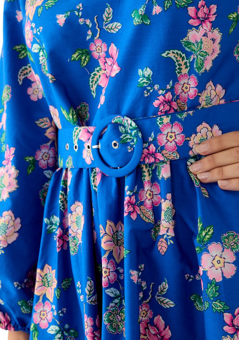 Womens Long Sleeve Printed Poplin Swing Dress