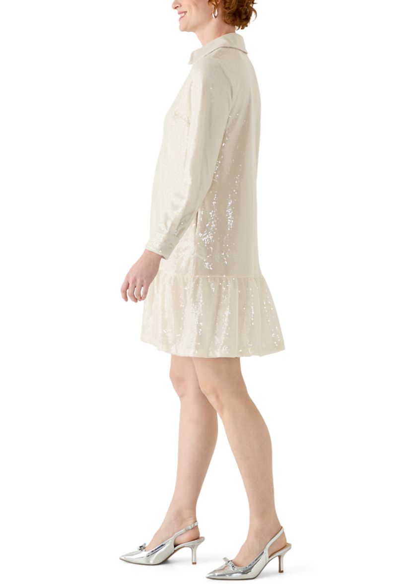 cream sequin dress with sleeves Vintage Sistermax Cream Sequin Cocktail Dress with Matching Belt Selected  by The Curatorial Dept