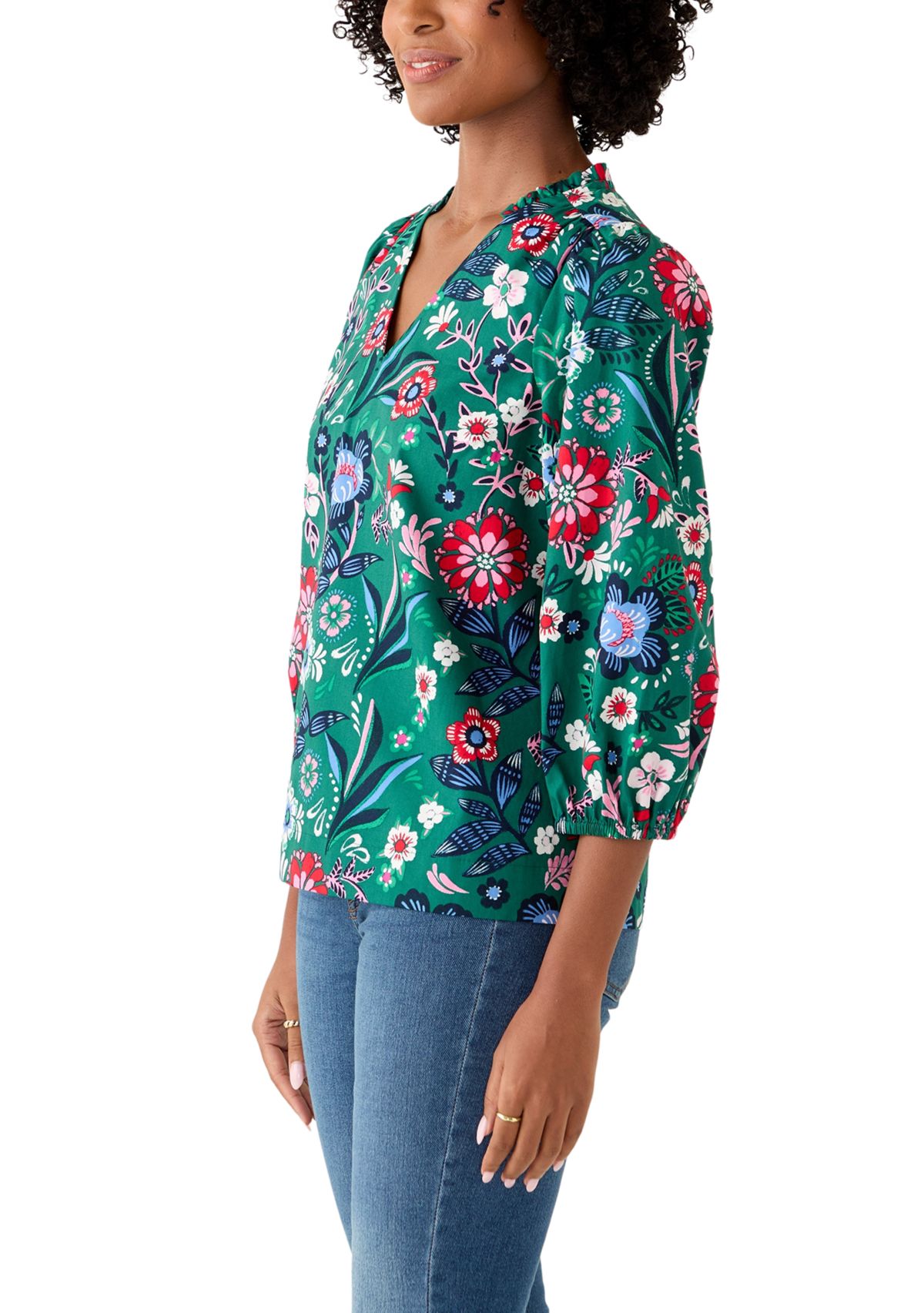 Womens Three-Quarter Sleeve V-Neck Top