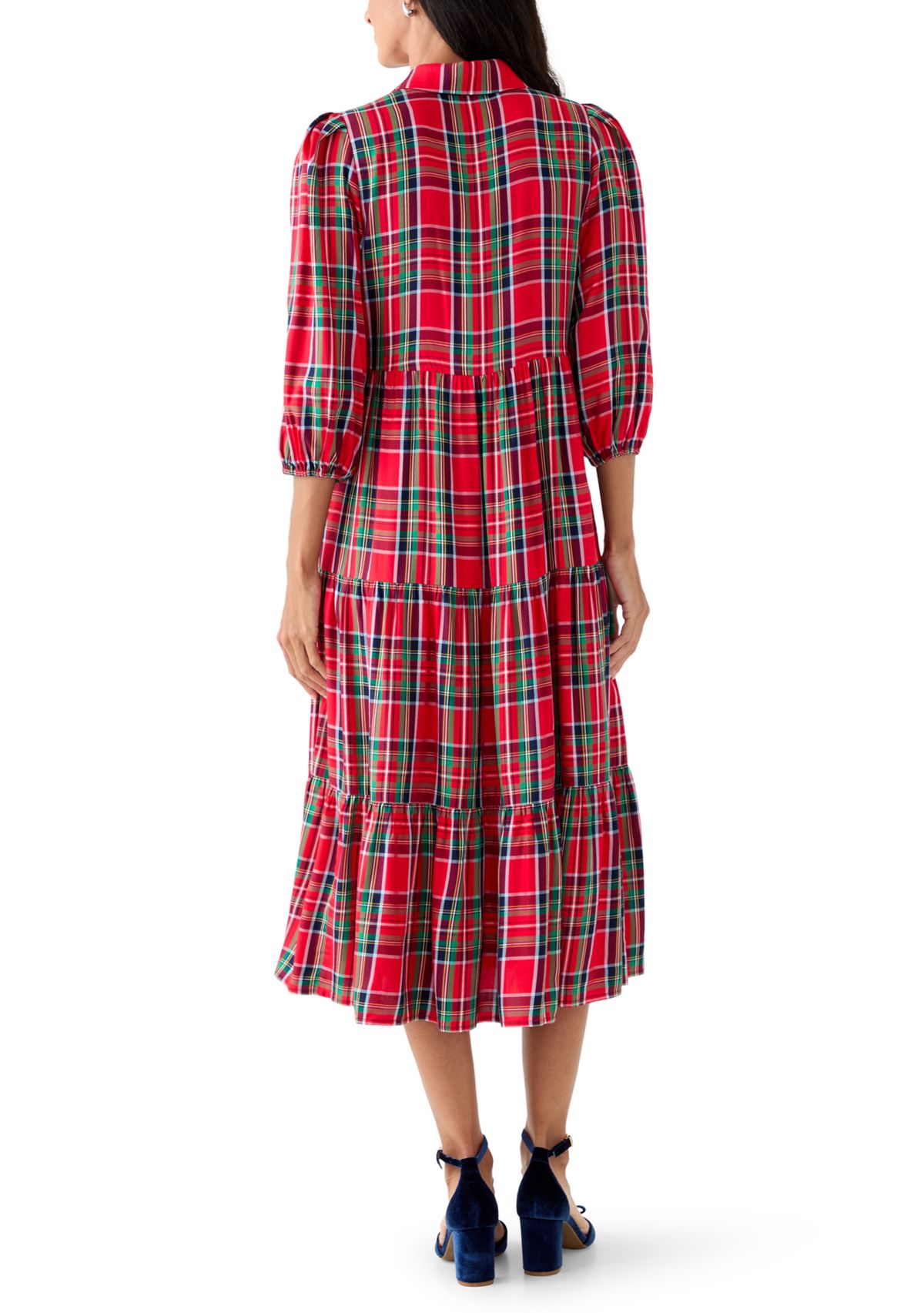 Womens Long Sleeve Button Front Maxi Print Dress