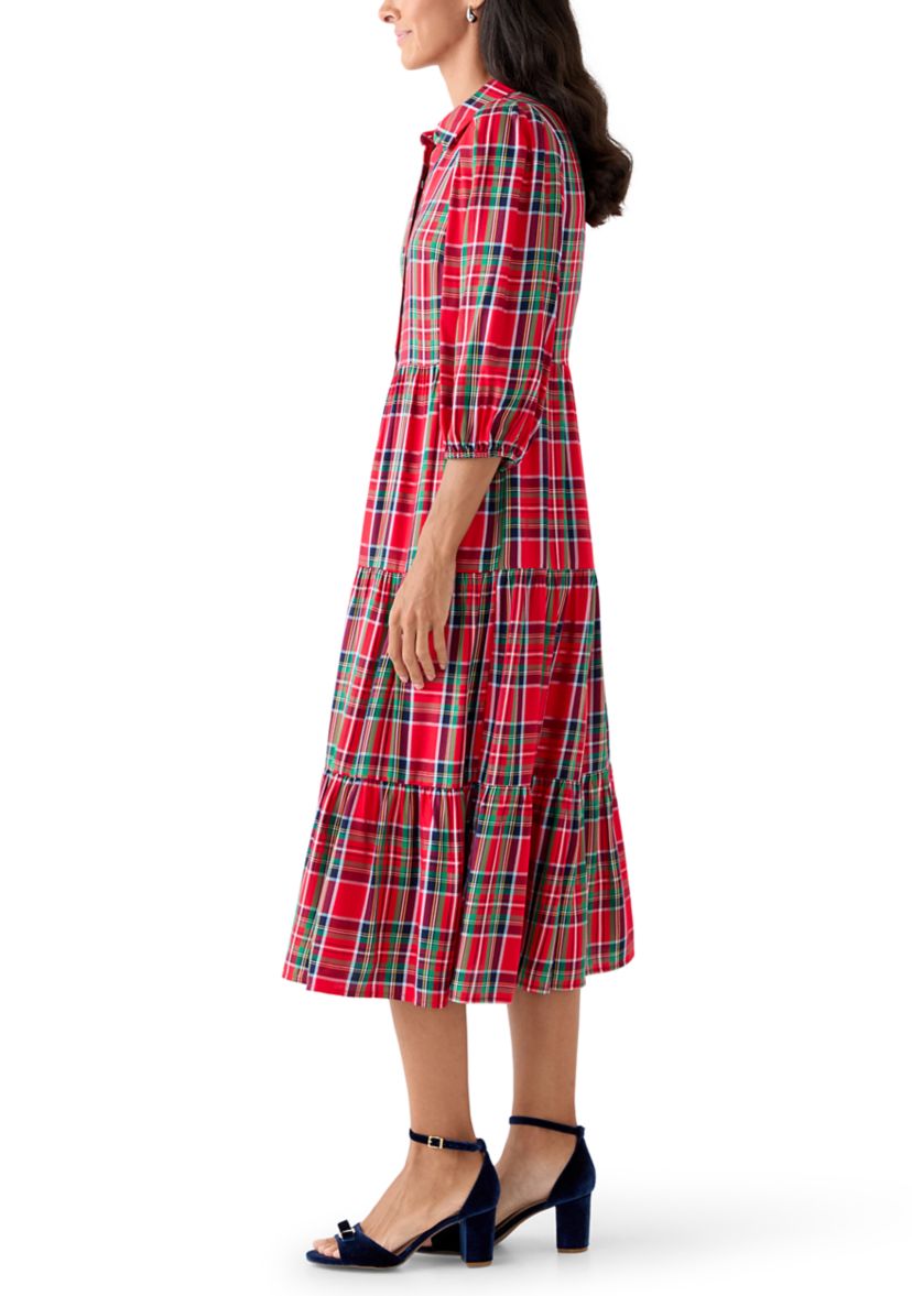 Womens Long Sleeve Button Front Maxi Print Dress