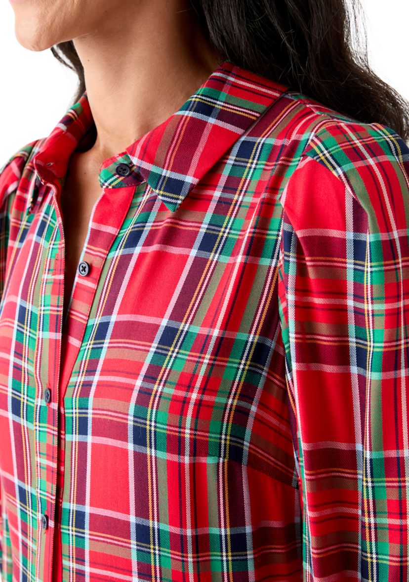 Womens Long Sleeve Button Front Maxi Print Dress