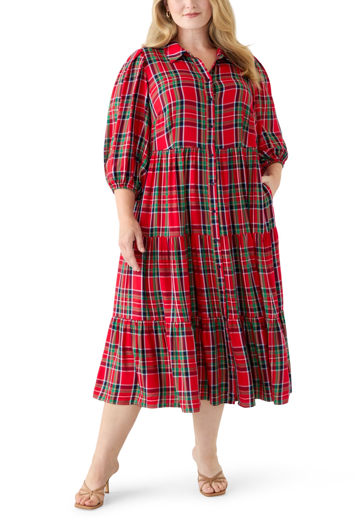 Plus Size Long Sleeve Printed Maxi Dress