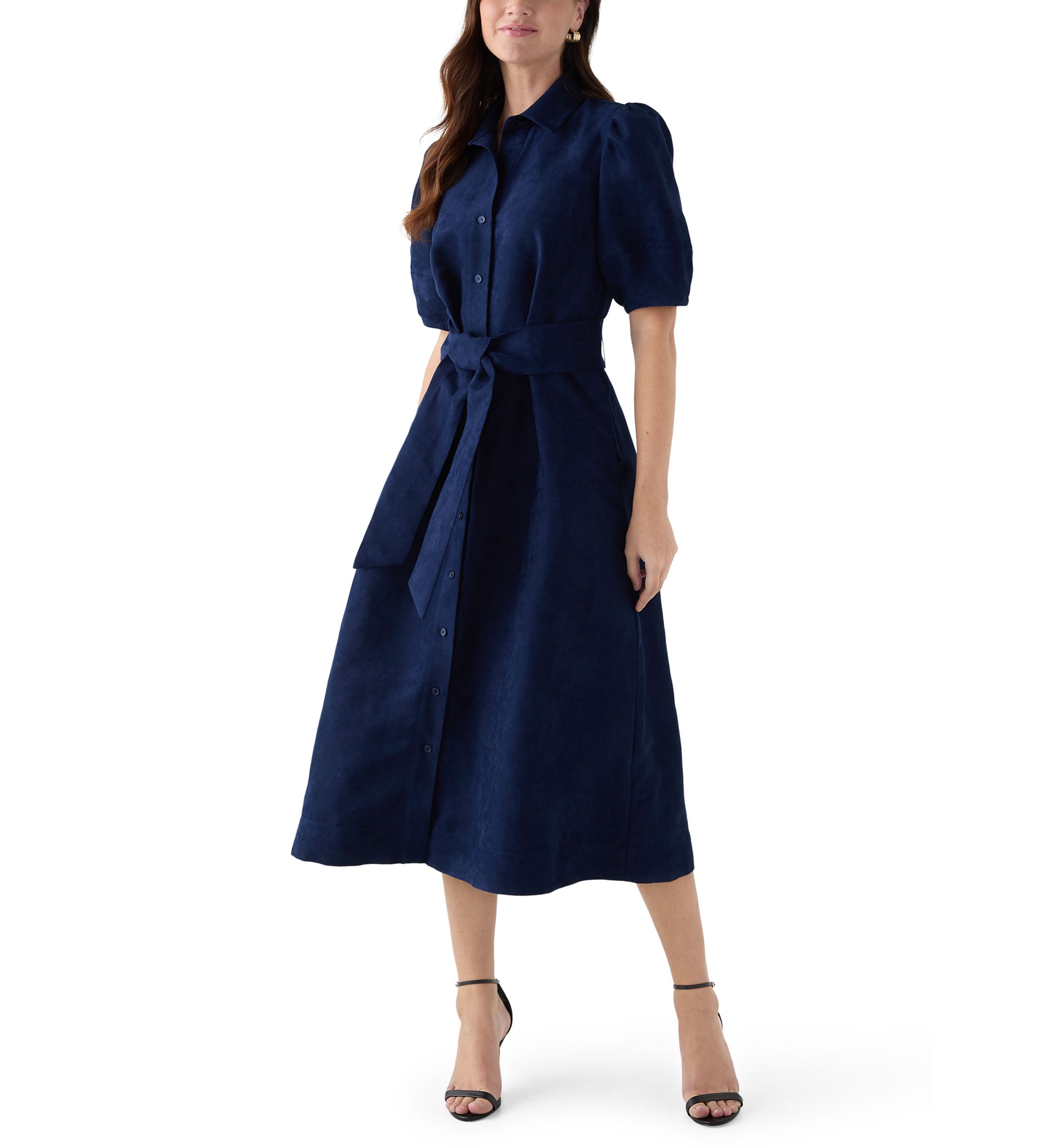 Womens Suede Midi Shirt Dress