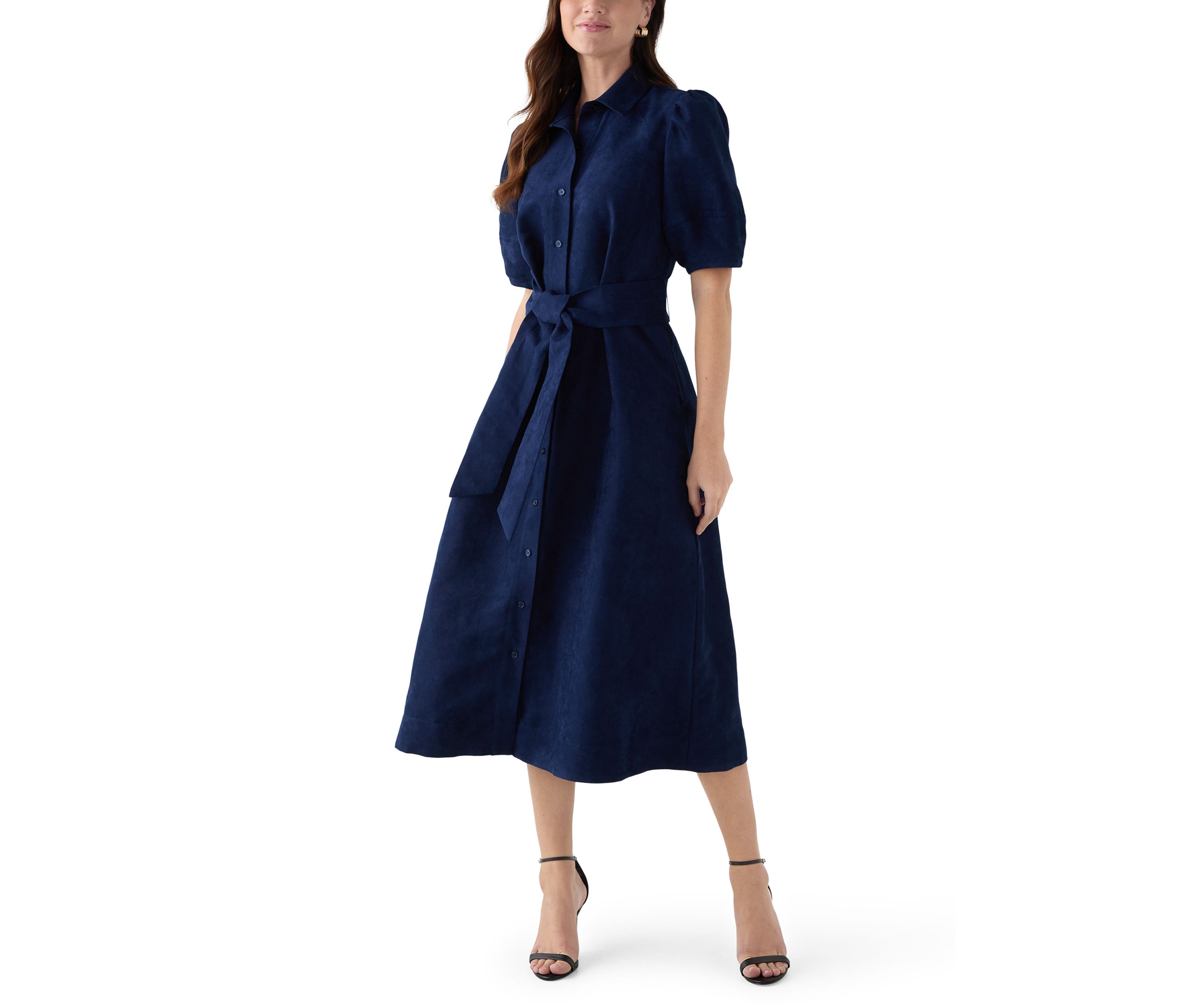 Womens Suede Midi Shirt Dress