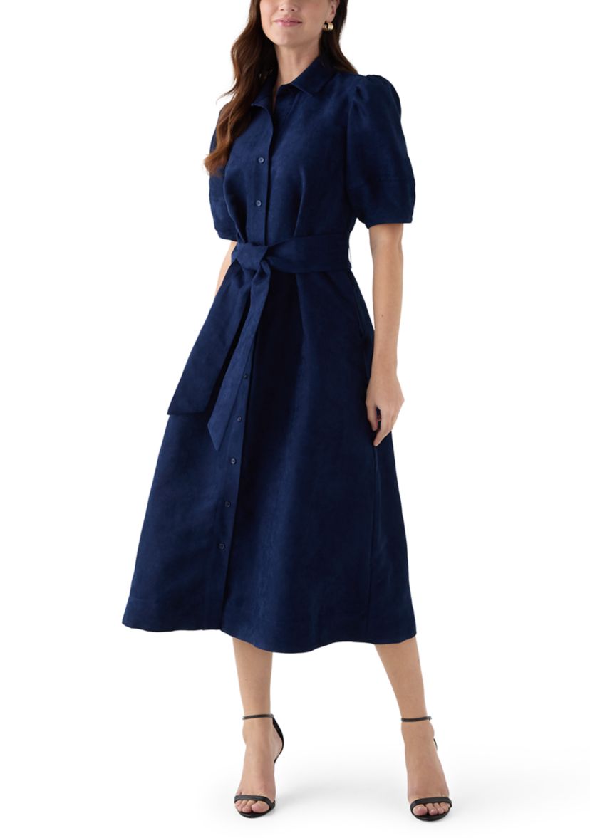 Womens Suede Midi Shirt Dress