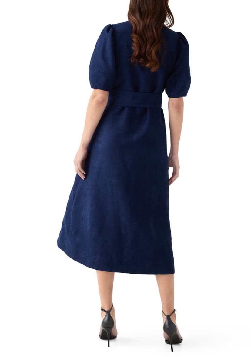 Womens Suede Midi Shirt Dress