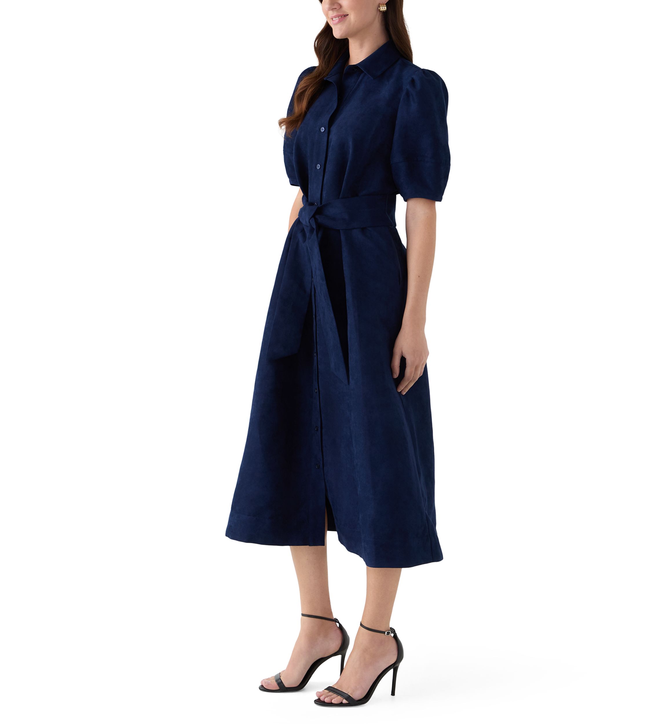 Womens Suede Midi Shirt Dress