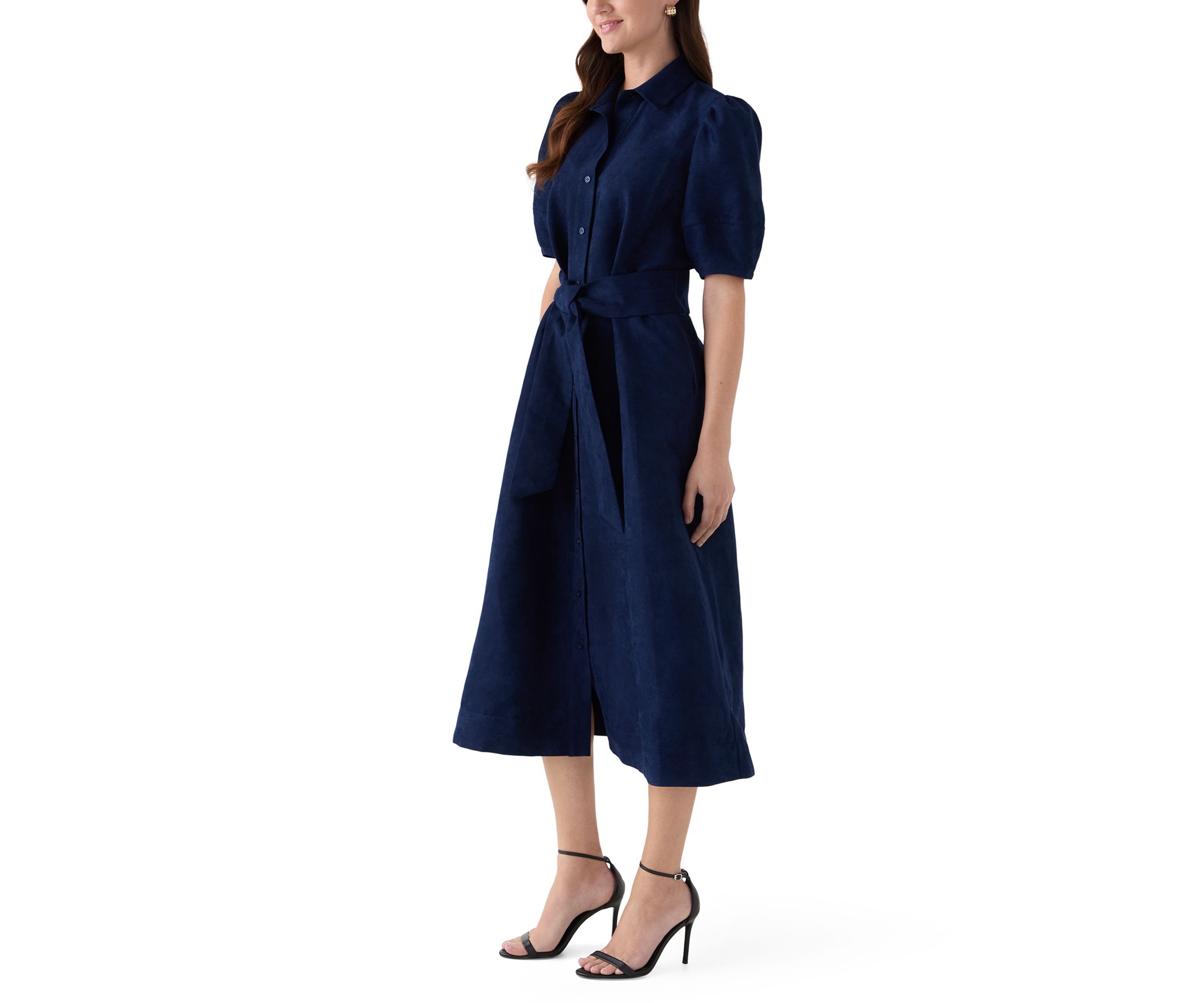Womens Suede Midi Shirt Dress