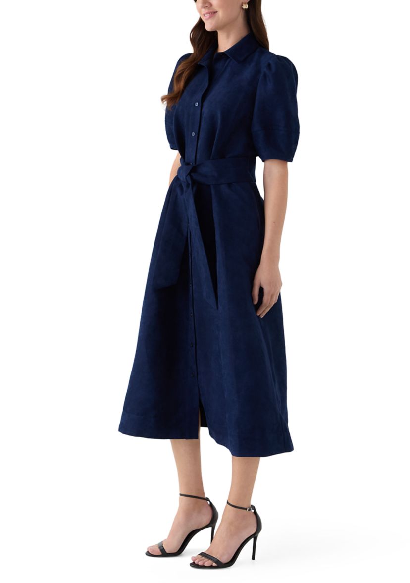 Womens Suede Midi Shirt Dress