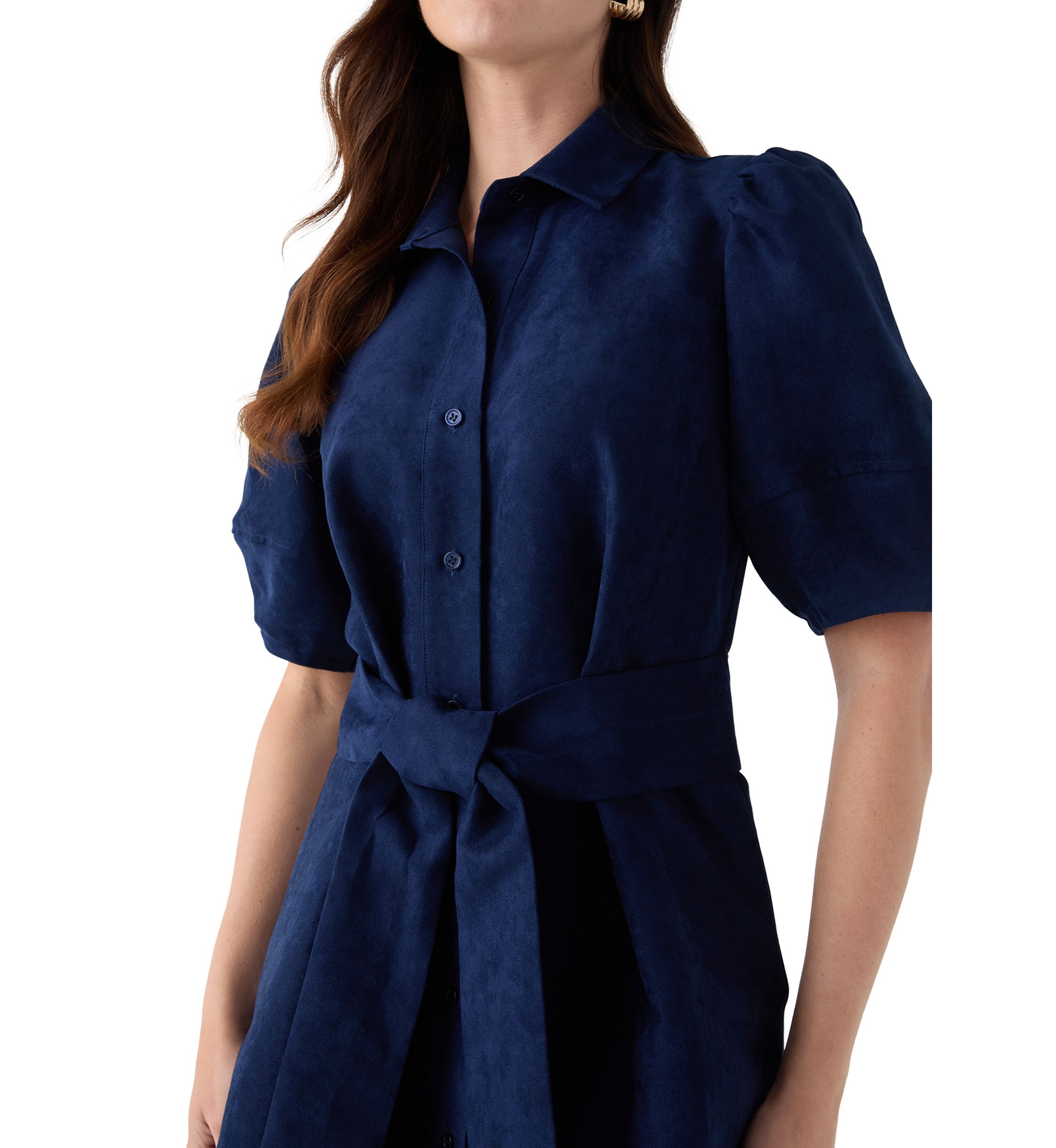 Womens Suede Midi Shirt Dress
