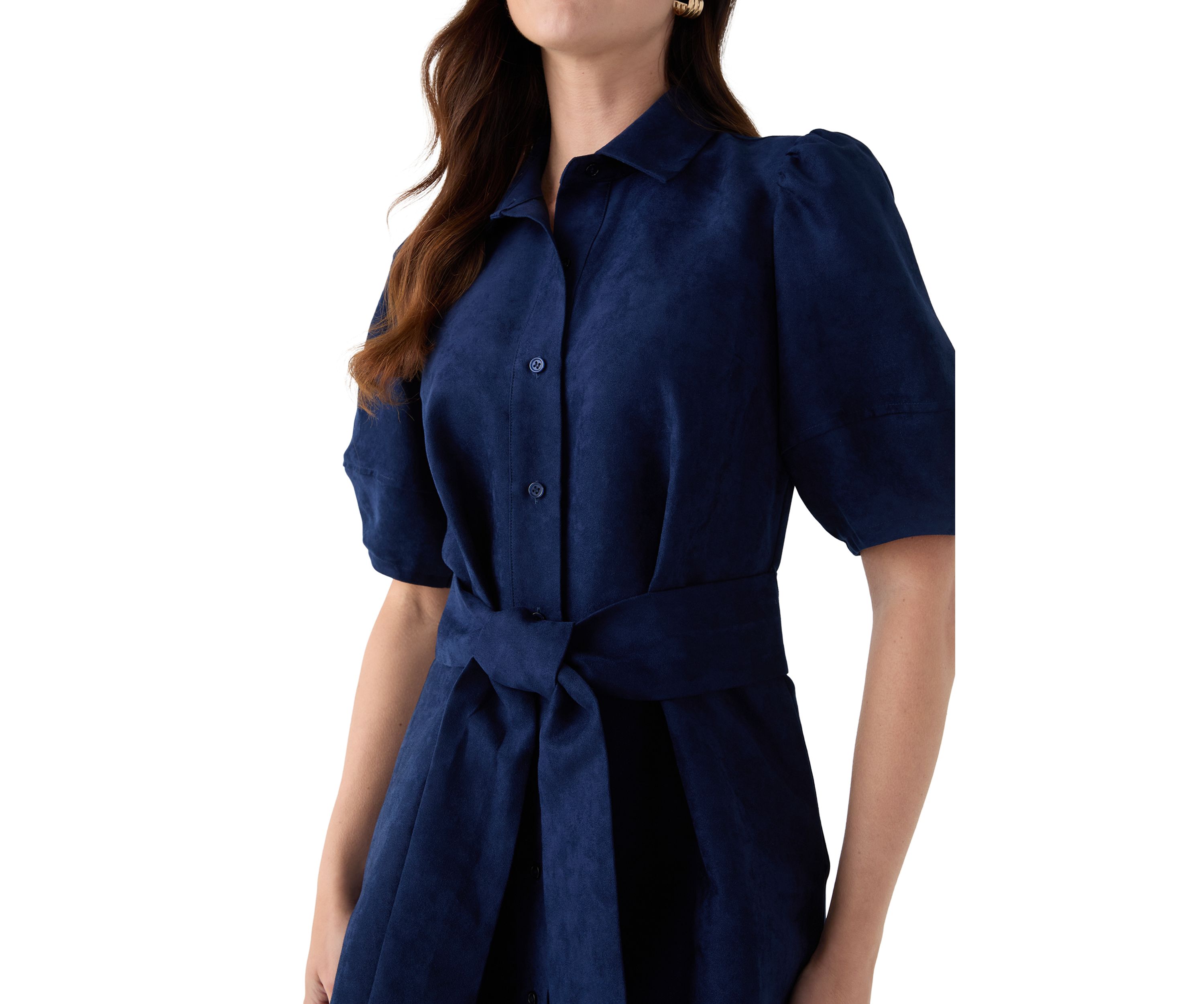 Womens Suede Midi Shirt Dress