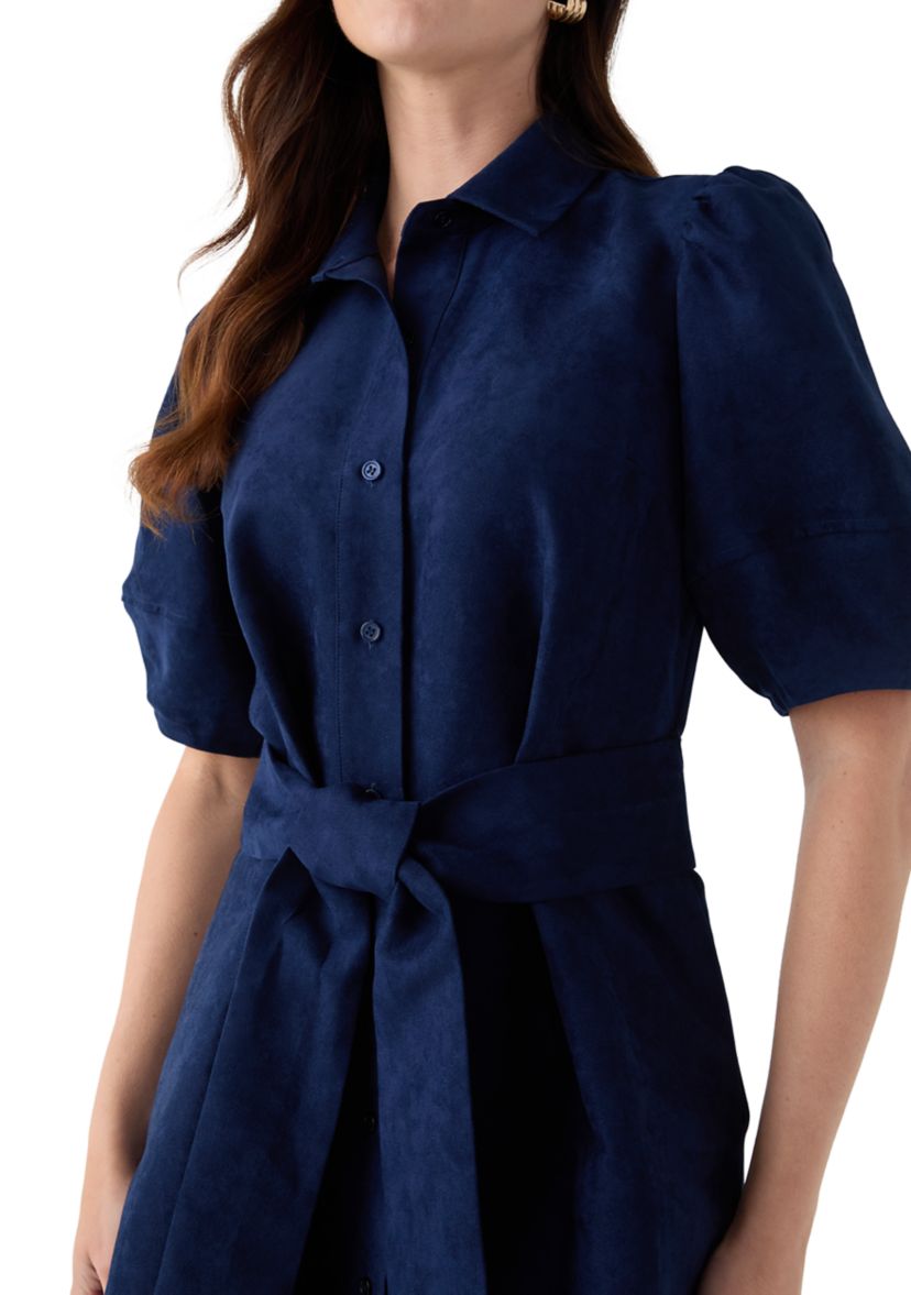 Womens Suede Midi Shirt Dress