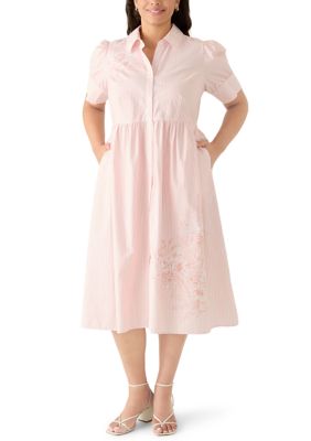 Crown & Ivy Women's Plus Size Button Front Midi Shirt Dress, 1X